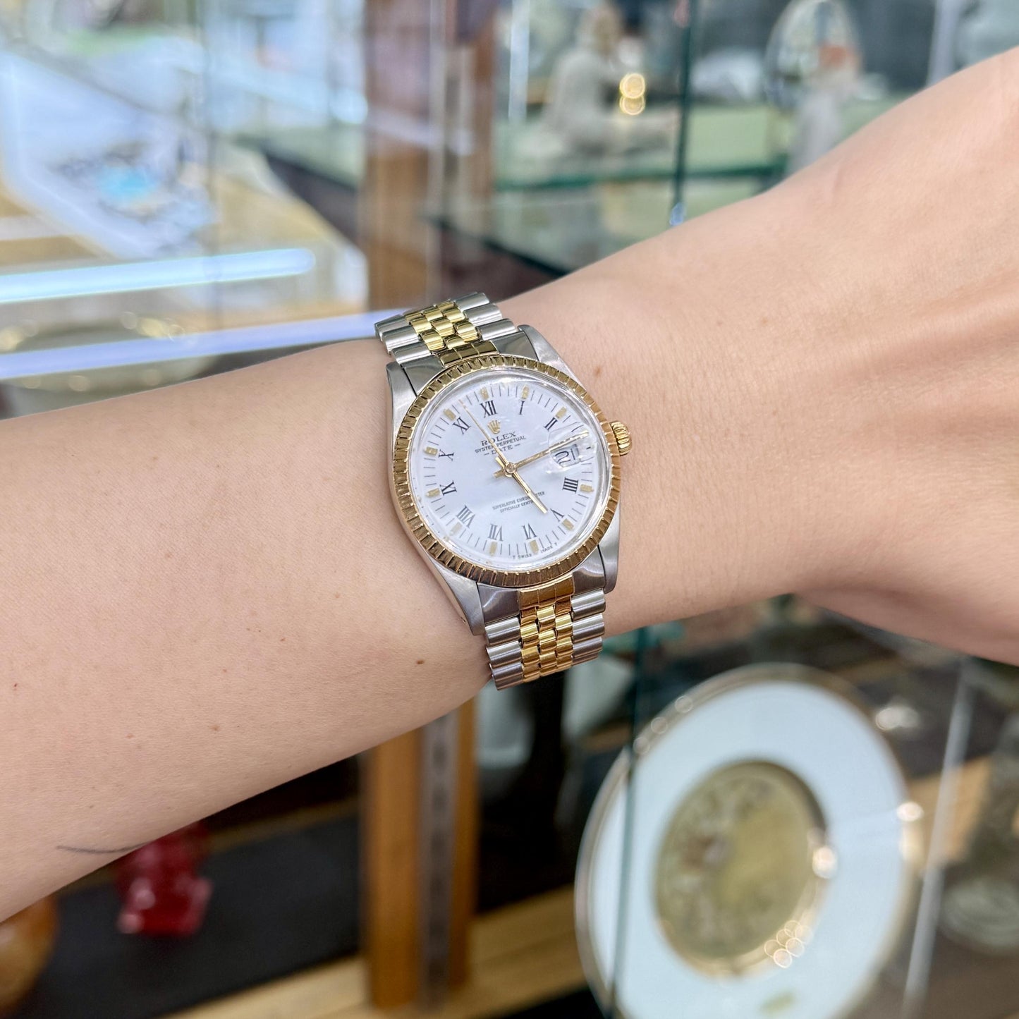 1986 Rolex Date 15053 18K Gold & Stainless Steel Wristwatch Buckley Dial