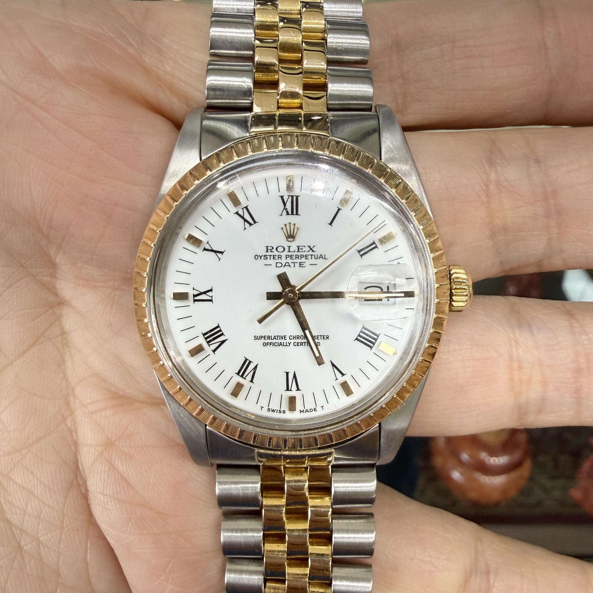 1986 Rolex Date 15053 18K Gold & Stainless Steel Wristwatch Buckley Dial