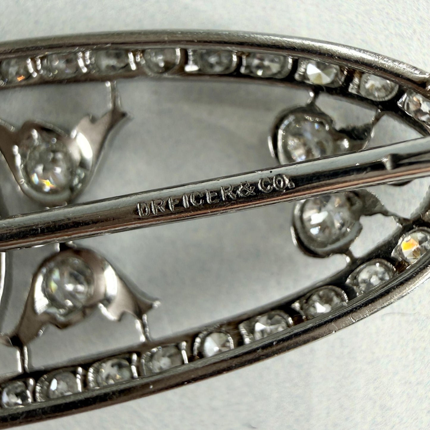 Antique Edwardian Dreicer & Co. Old Cut Diamond Brooch Platinum