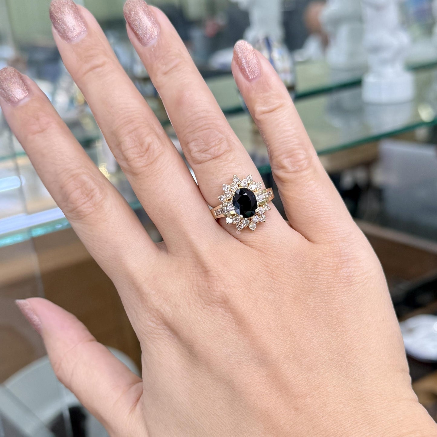 Estate Sapphire and Diamond Ring 14k Yellow Gold