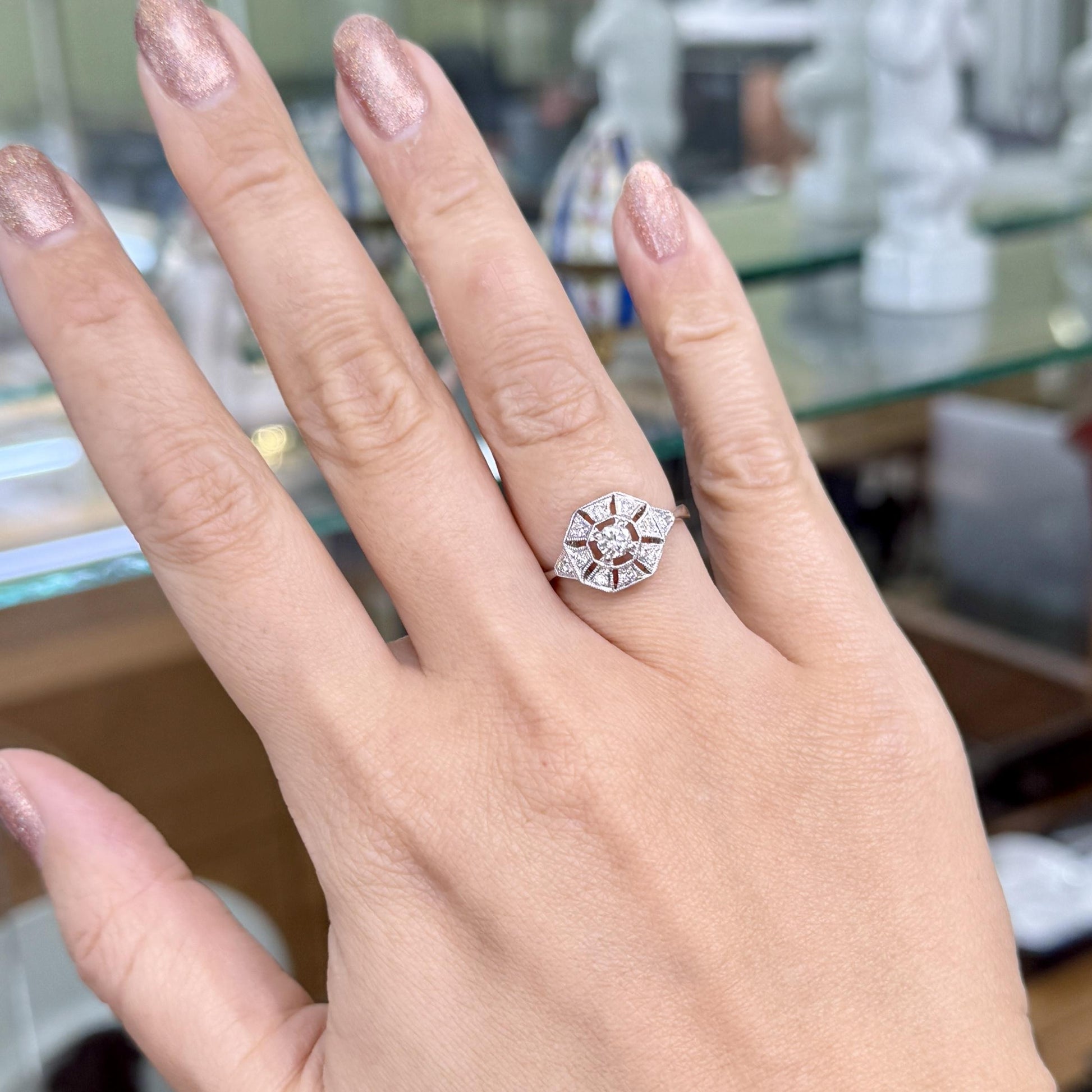 Estate Diamond Octagon Ring Platinum