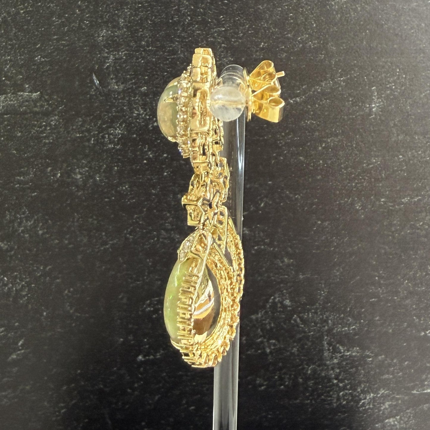 Estate Opal and Diamond Dangle Statement Earrings 14k Yellow Gold