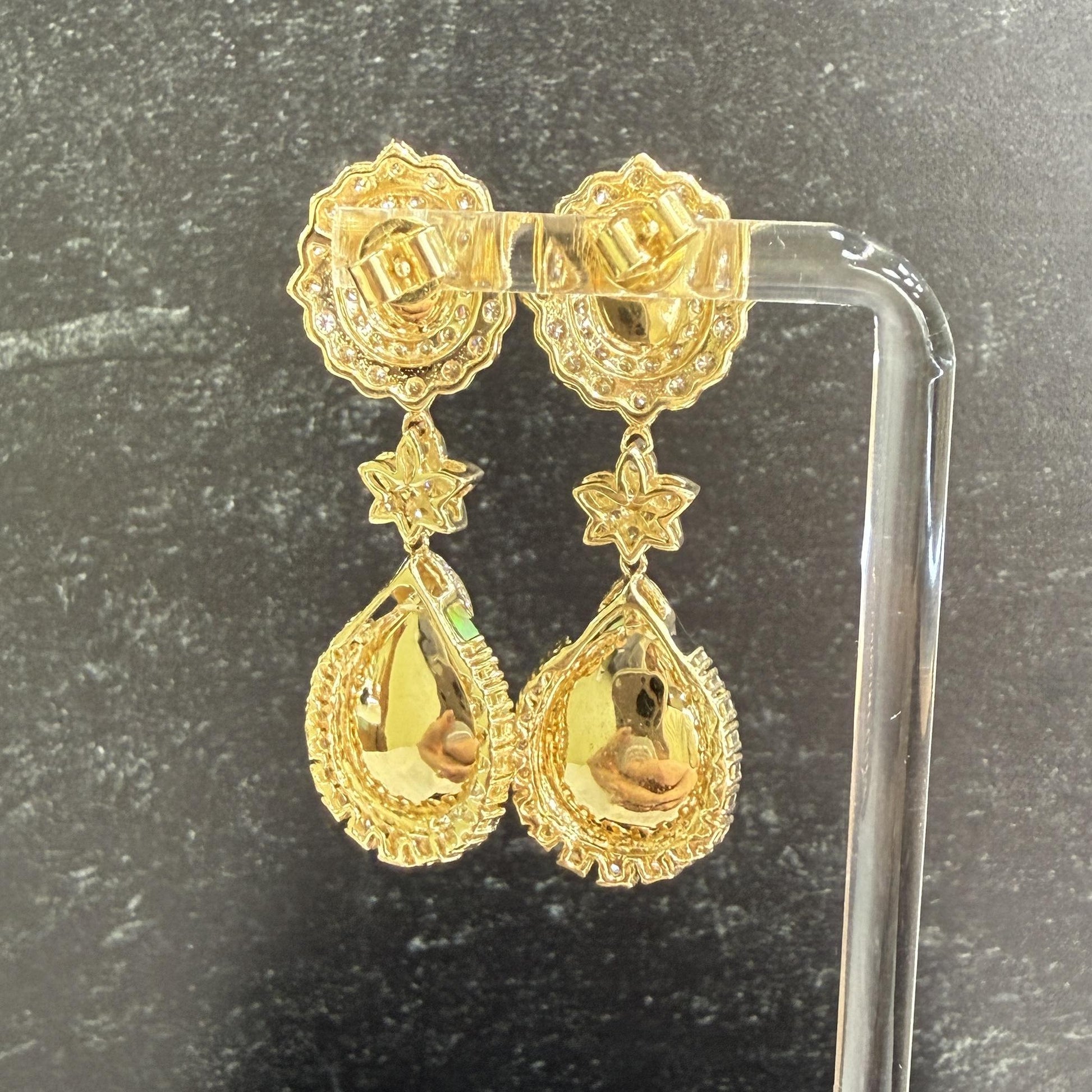 Estate Opal and Diamond Dangle Statement Earrings 14k Yellow Gold