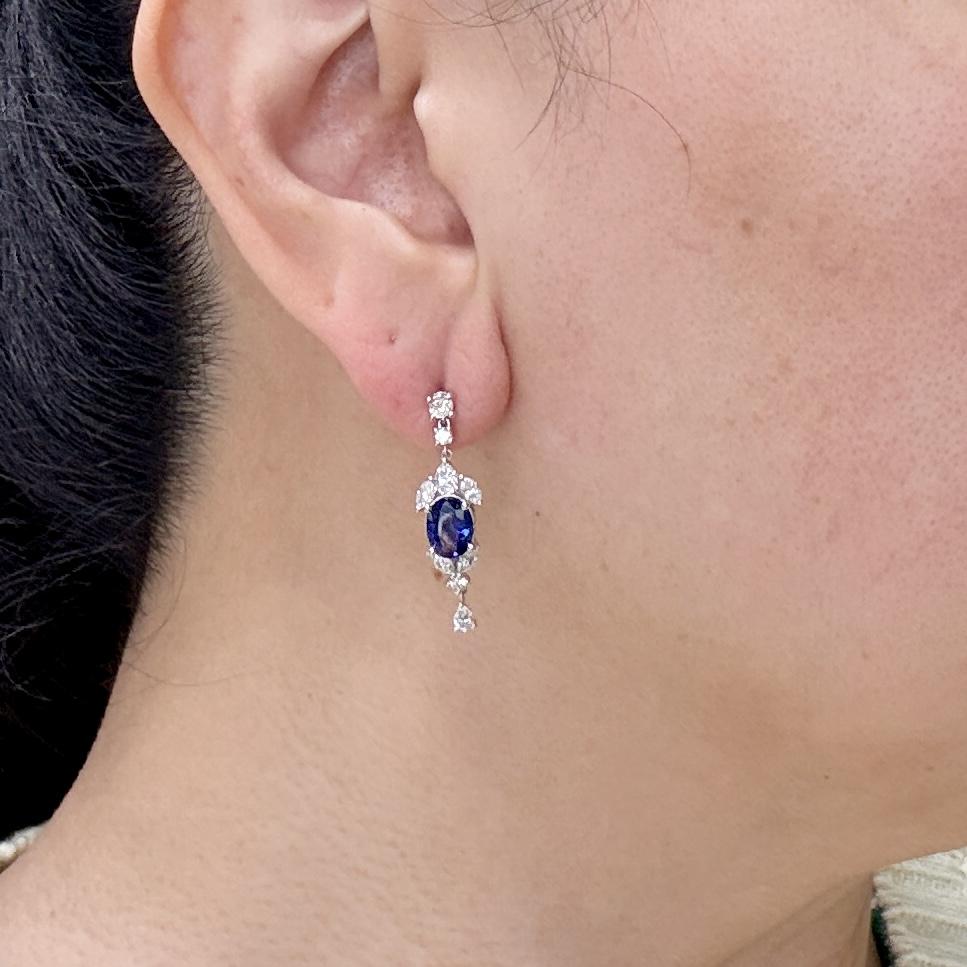 Vintage Sapphire and Diamond Dangle Earrings Platinum