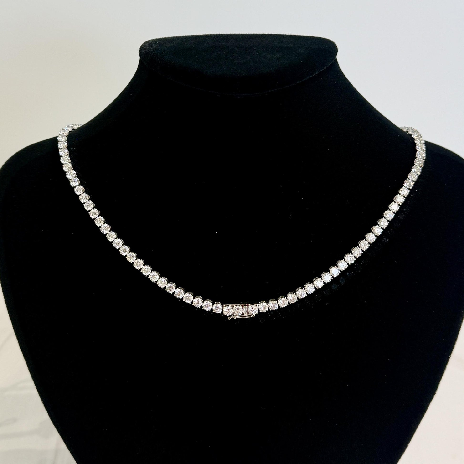 Platinum 24.5ctw Lab Diamond Flower Tennis Necklace 16.5"