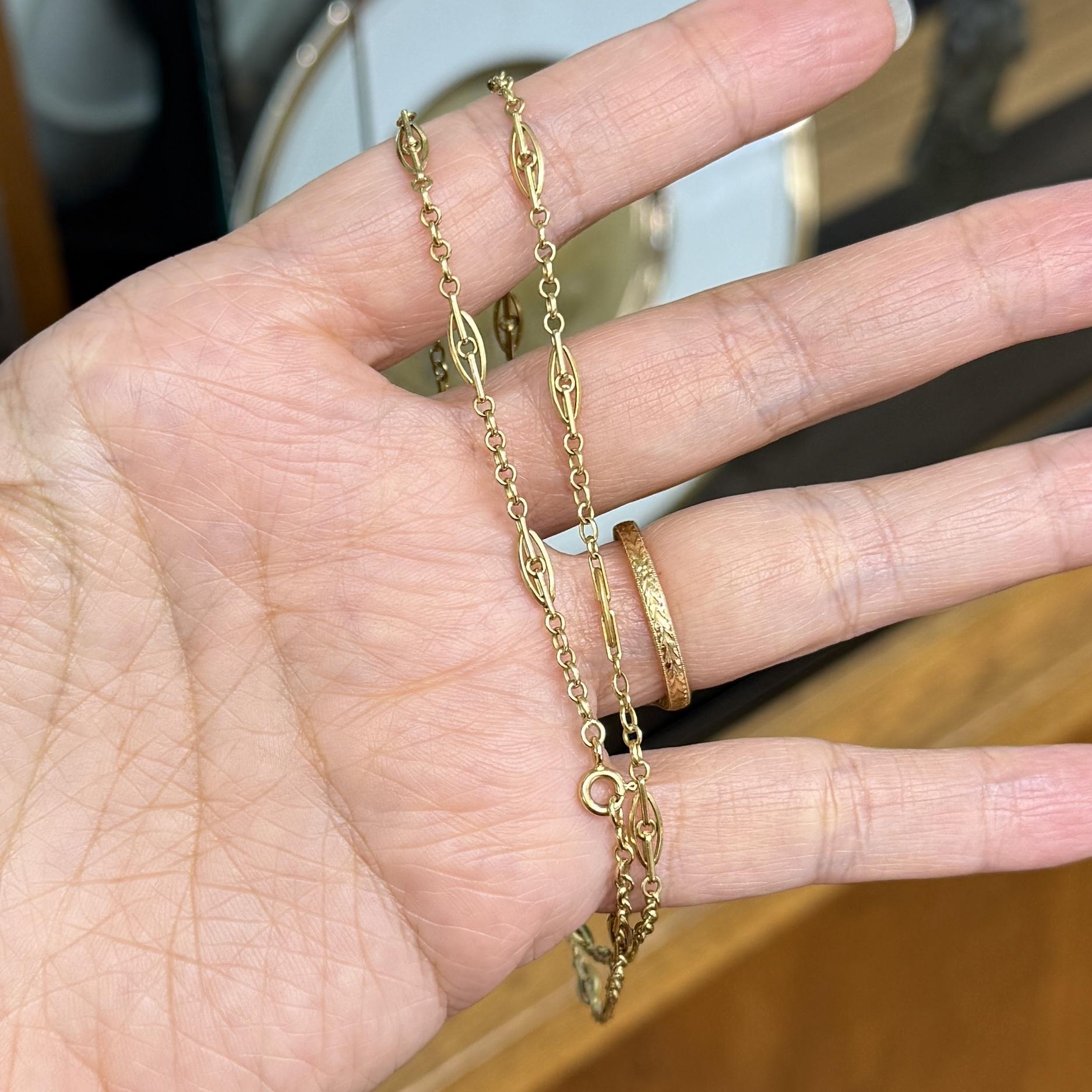 1930's Vintage Link Gold Chain Necklace 18k Yellow Gold