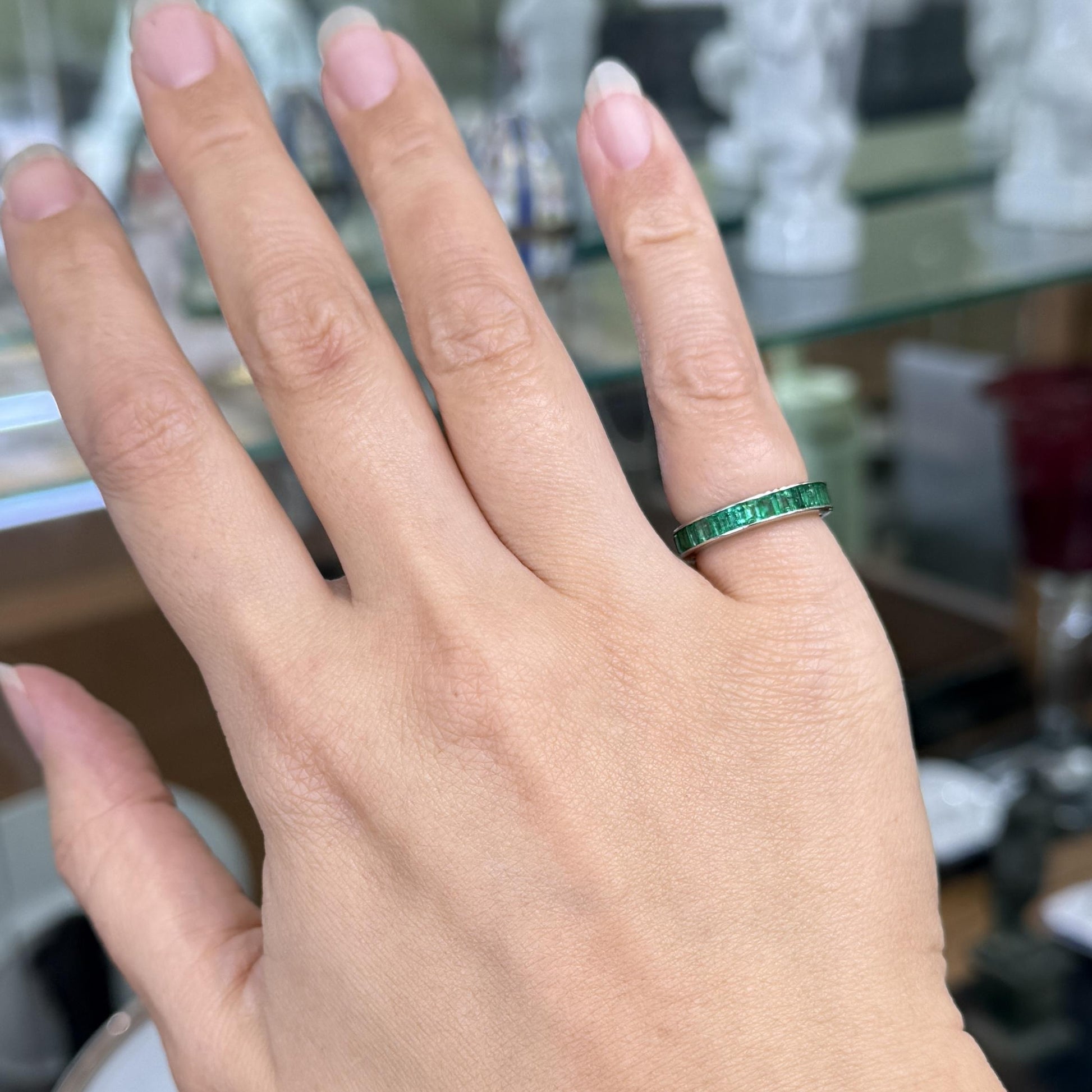 Vintage Emerald Eternity Band Ring Platinum