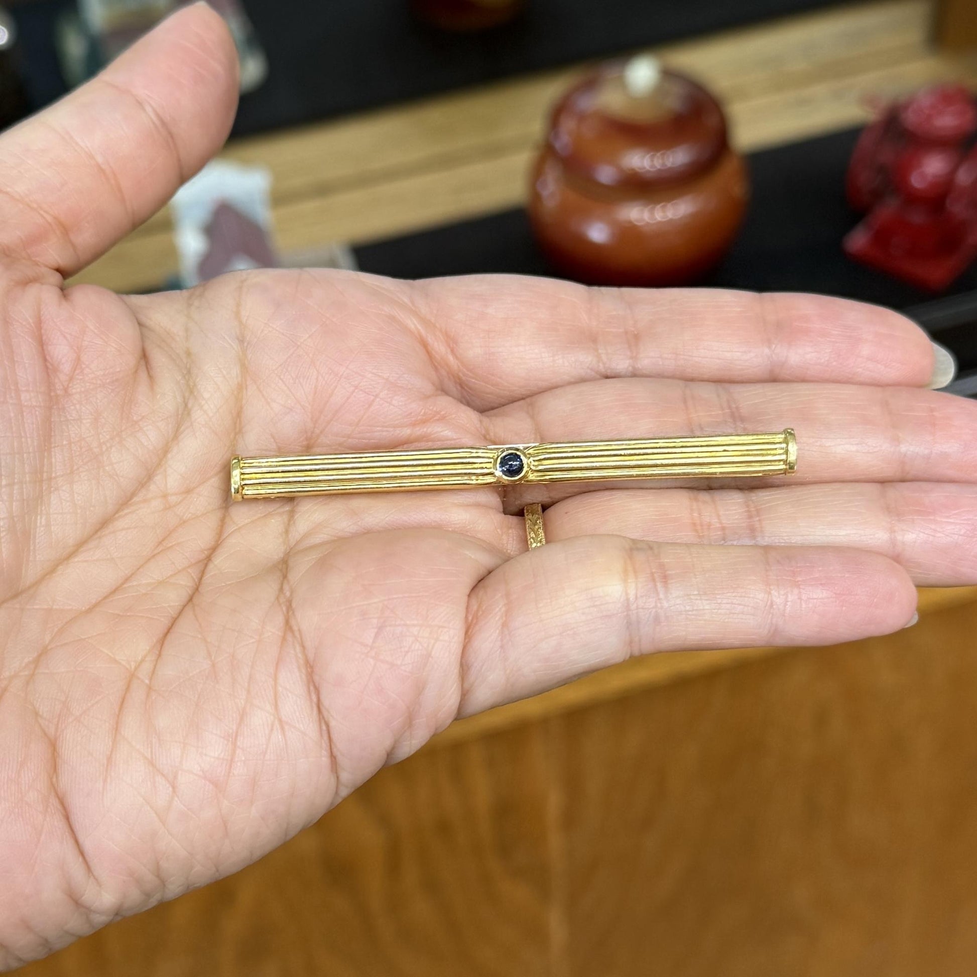 Cartier Pasha Sapphire Tie Clip 18k Yellow Gold