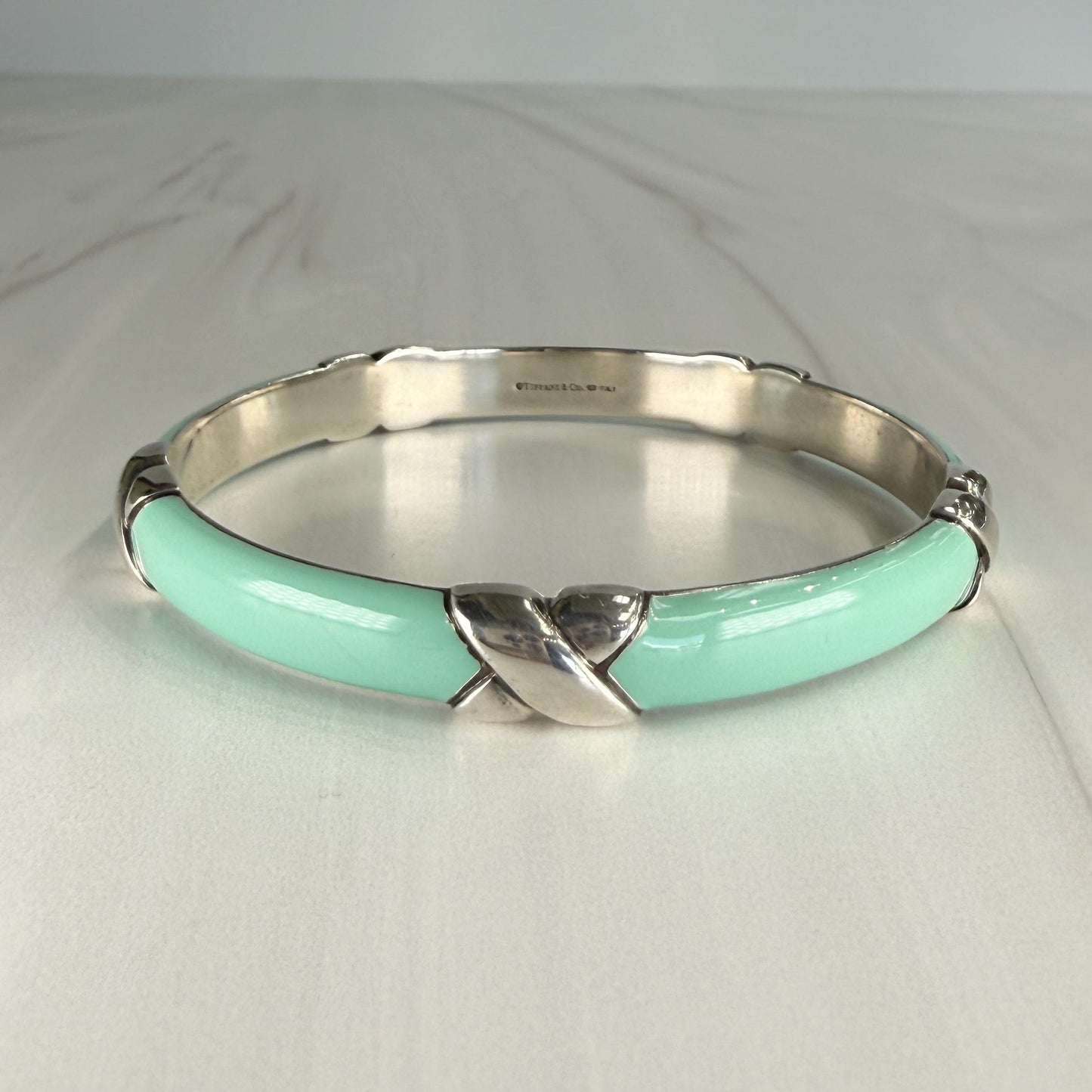 Tiffany & Co. "X" Enamel Bangle Bracelet Sterling Silver 925