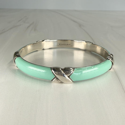 Tiffany & Co. "X" Enamel Bangle Bracelet Sterling Silver 925