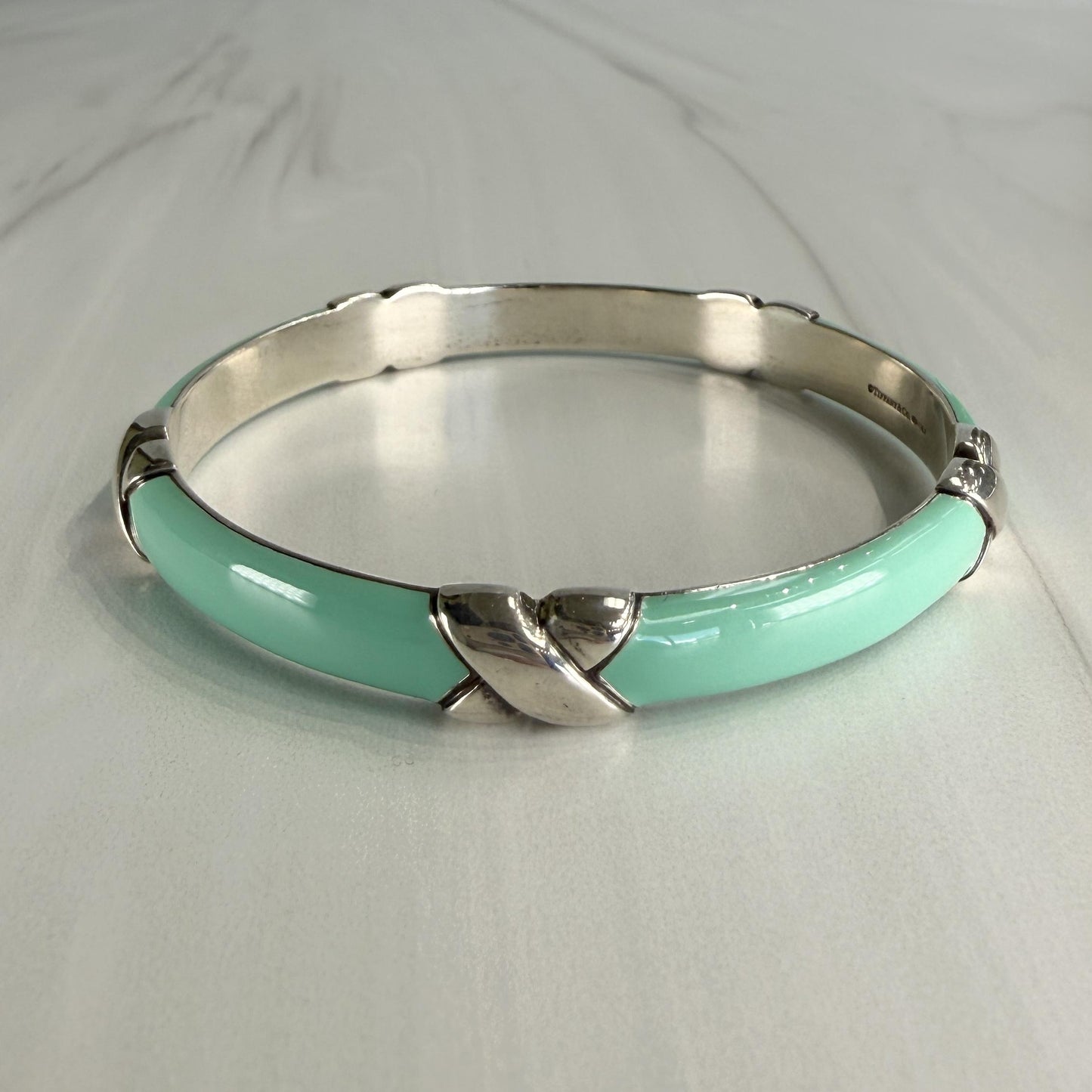 Tiffany & Co. "X" Enamel Bangle Bracelet Sterling Silver 925