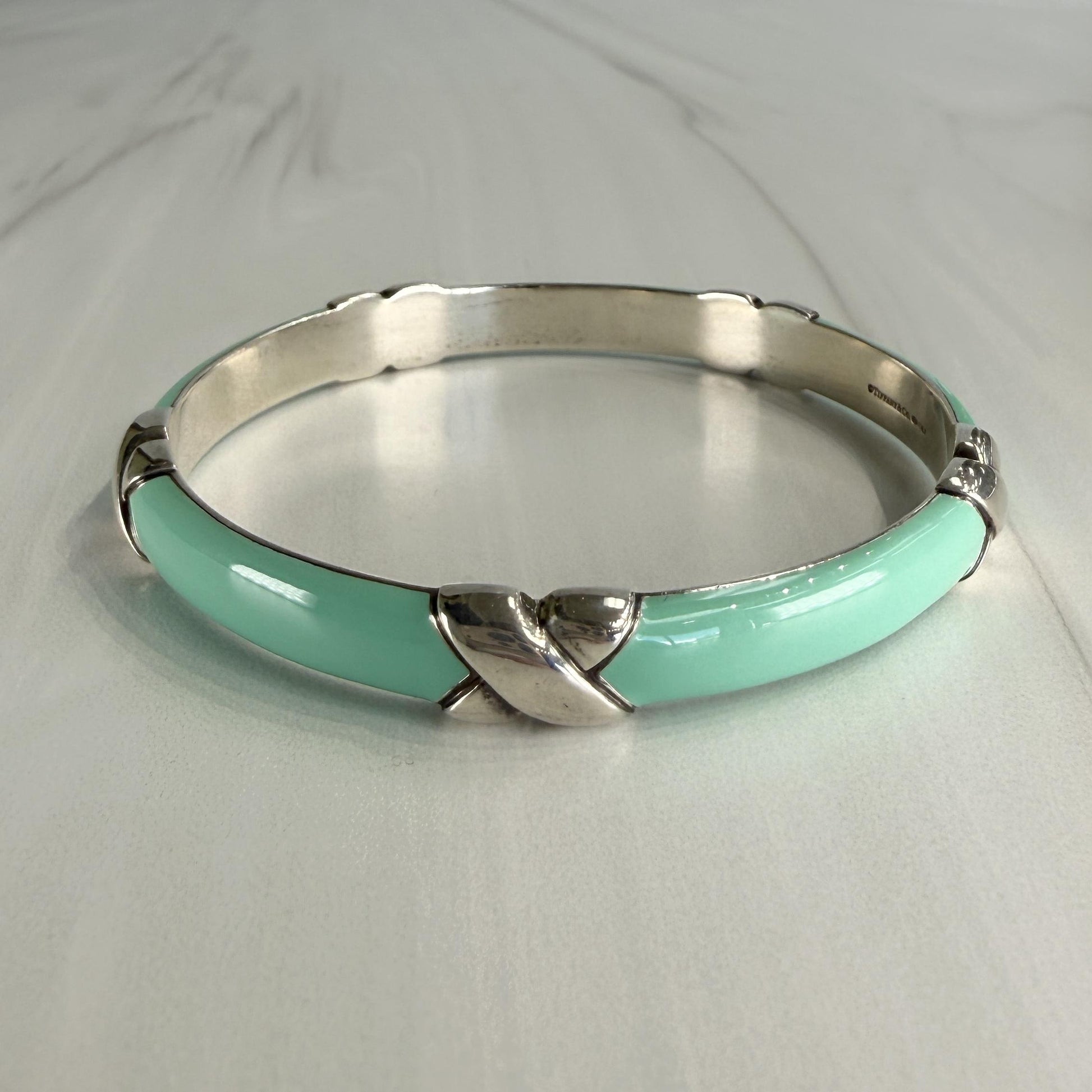 Tiffany & Co. "X" Enamel Bangle Bracelet Sterling Silver 925