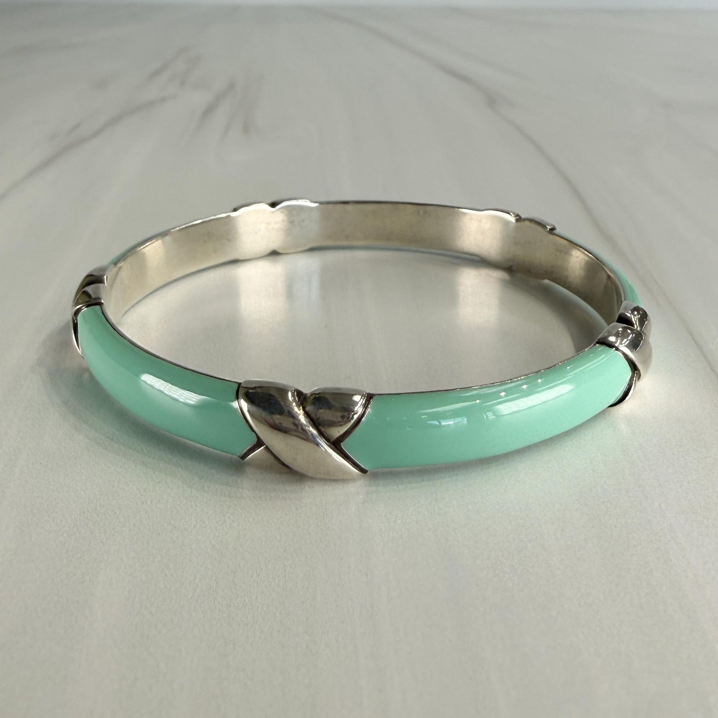 Tiffany & Co. "X" Enamel Bangle Bracelet Sterling Silver 925