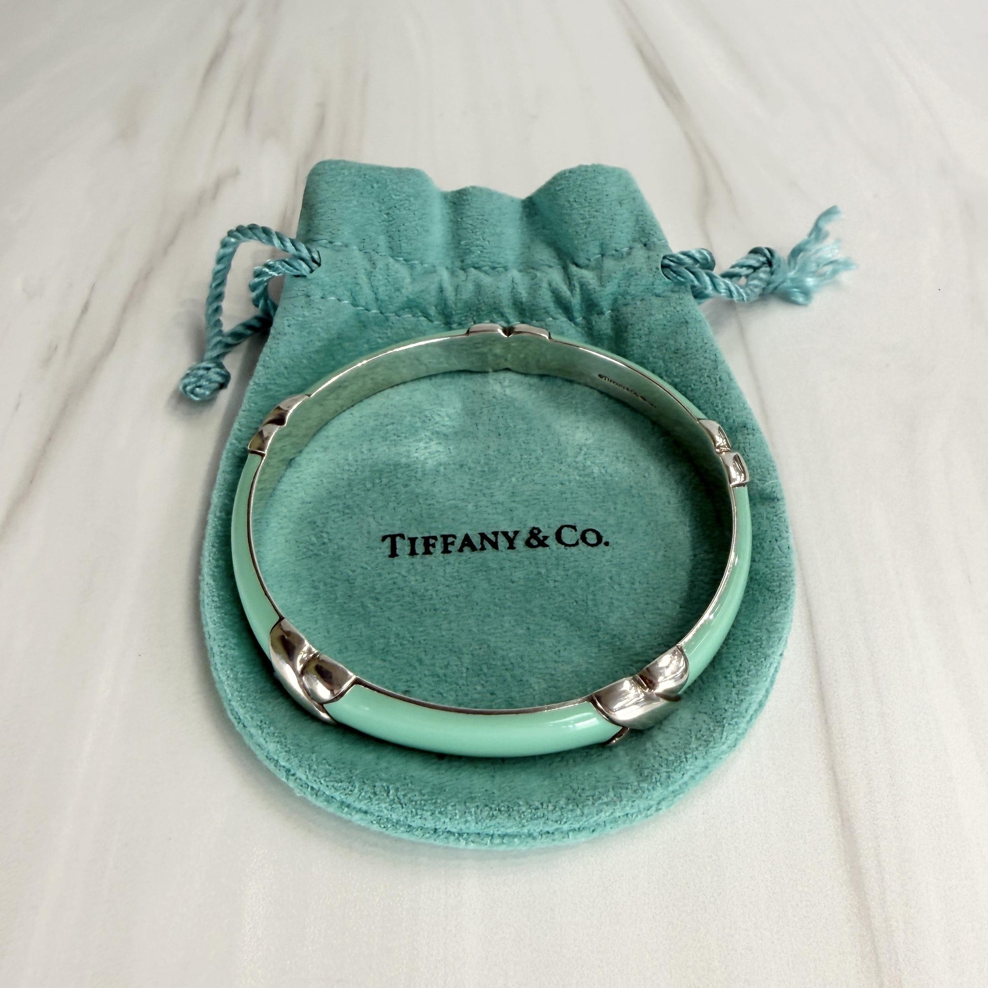 Tiffany & Co. "X" Enamel Bangle Bracelet Sterling Silver 925
