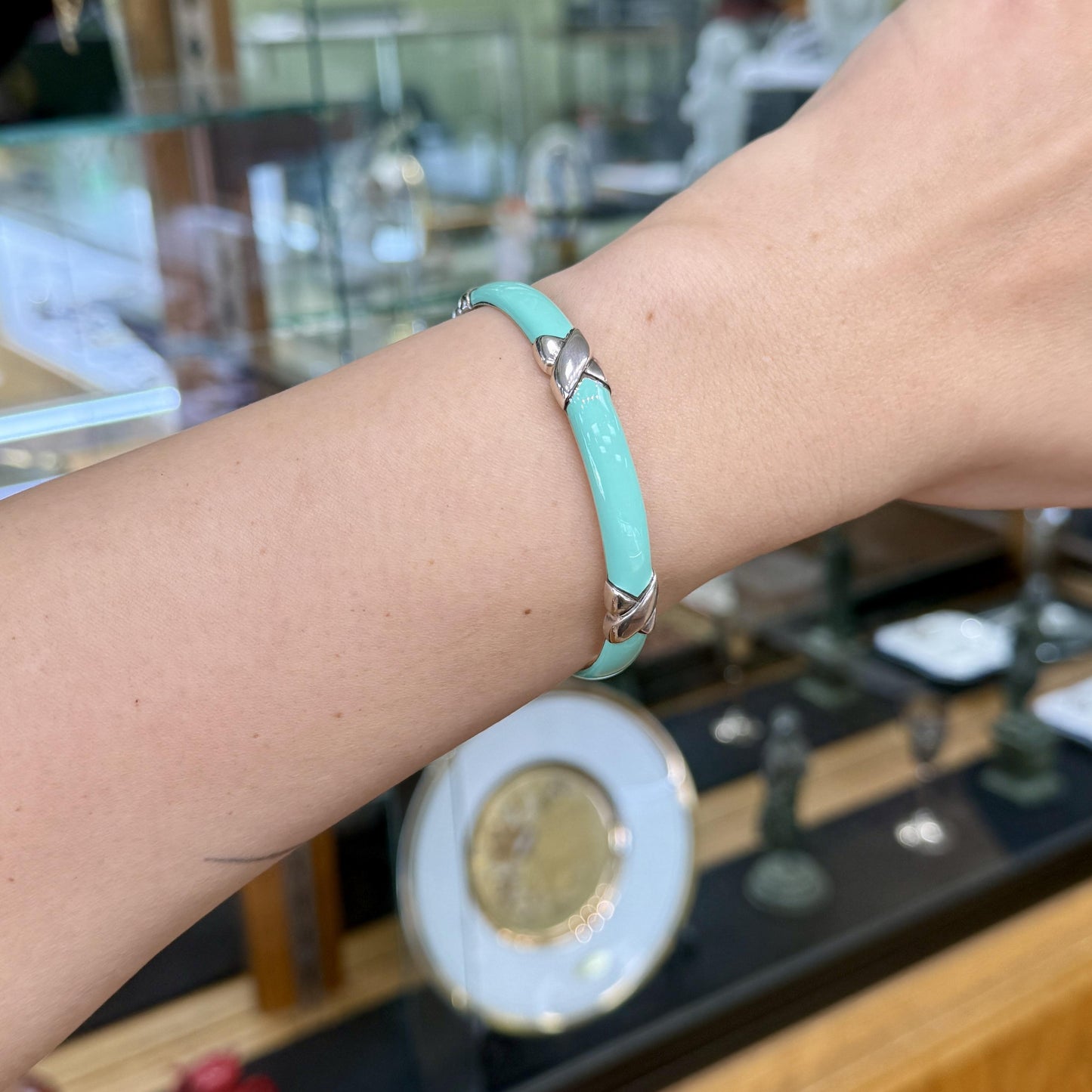 Tiffany & Co. "X" Enamel Bangle Bracelet Sterling Silver 925
