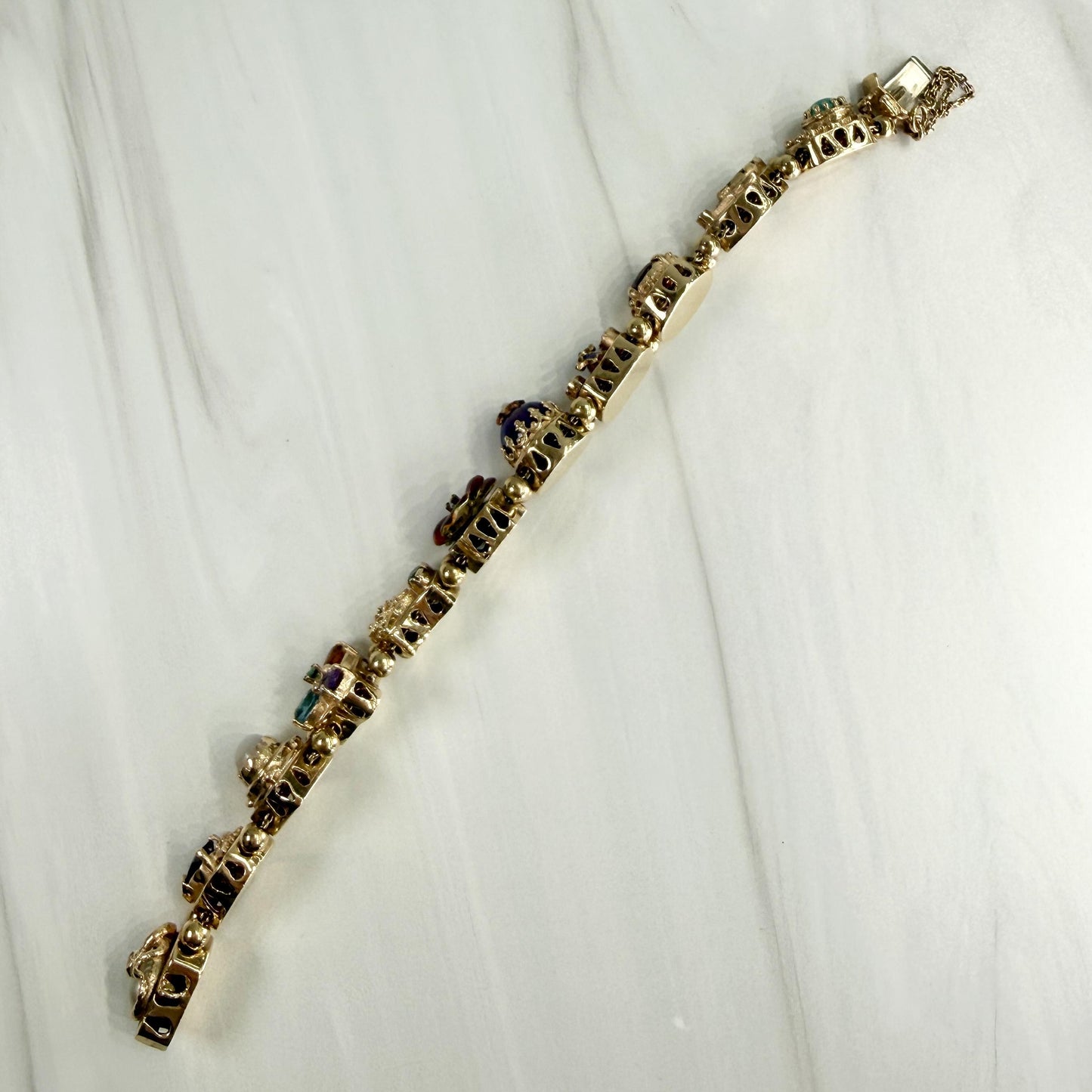 Vintage 1970's Gemstone and Diamond Slide Bracelet 14k Yellow Gold