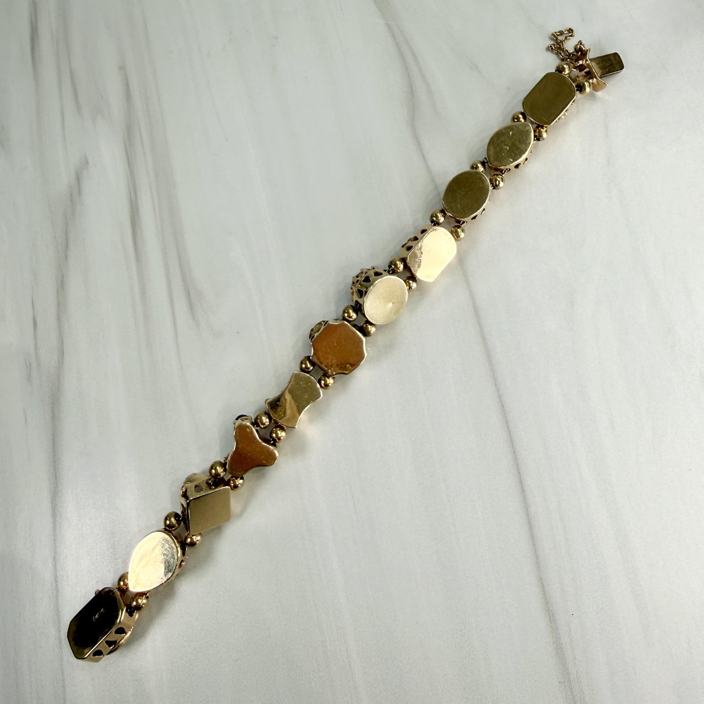 Vintage 1970's Gemstone and Diamond Slide Bracelet 14k Yellow Gold