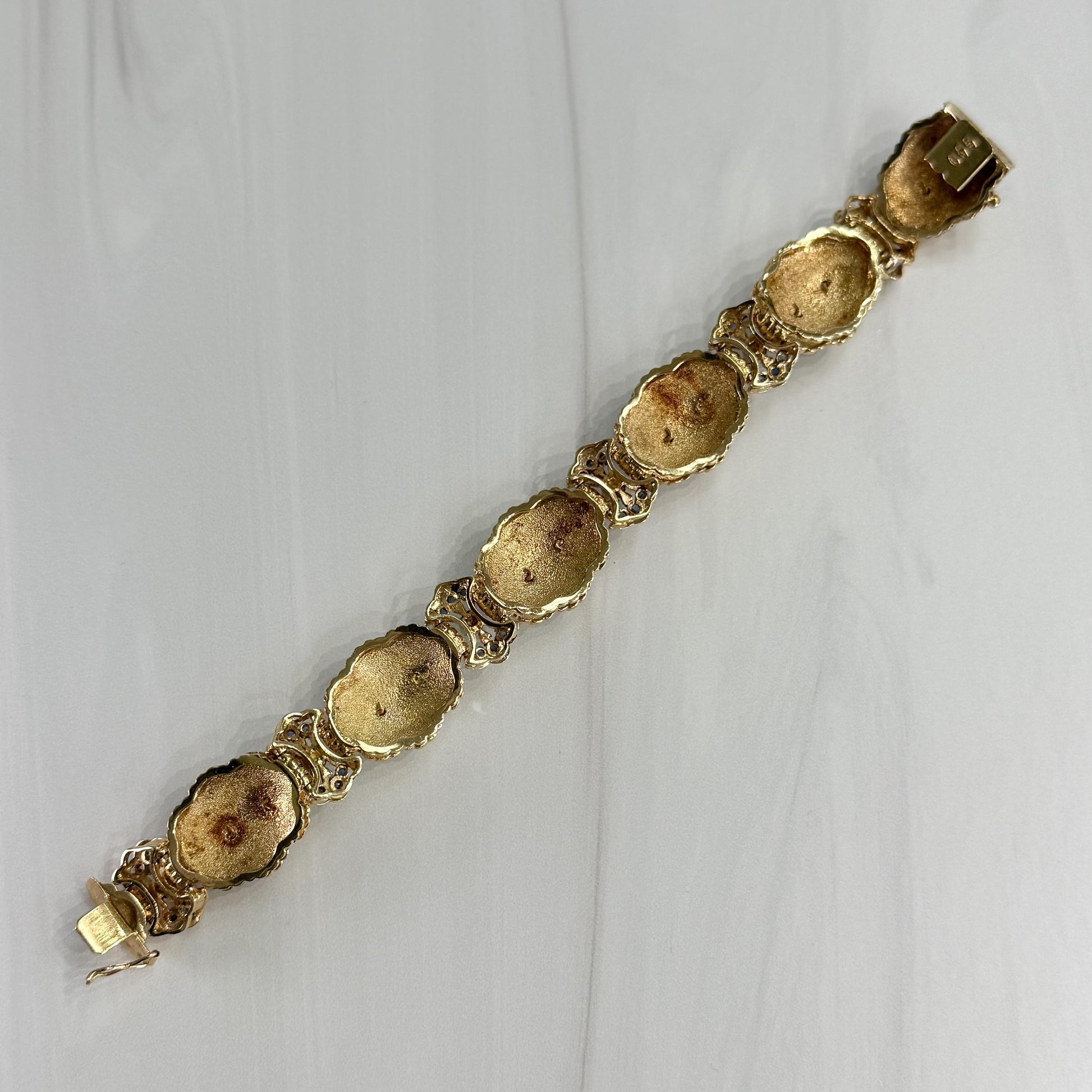 Vintage 1960's Enamel Sapphire and Emerald Bracelet 18k Yellow Gold