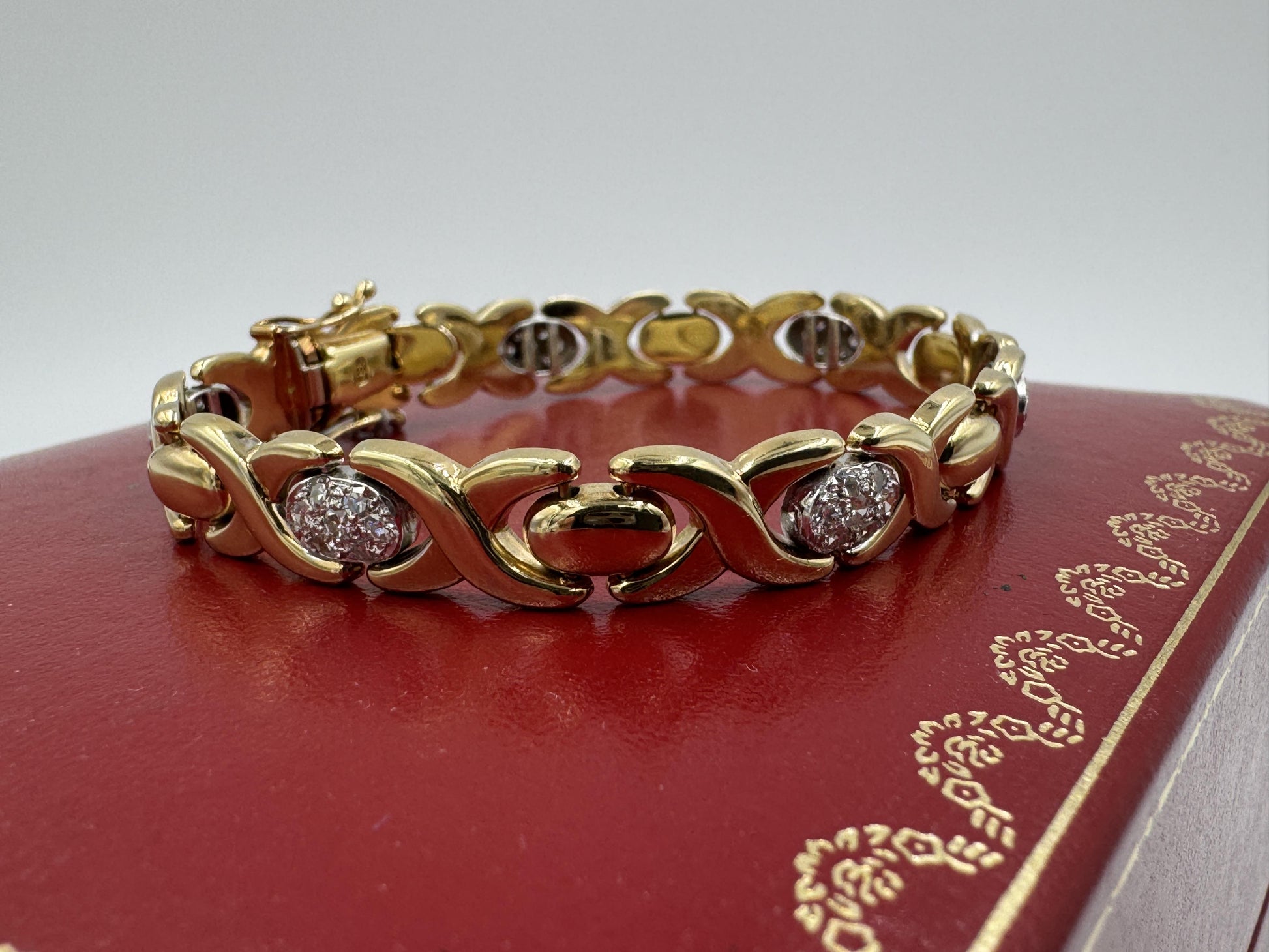 Vintage 14k Gold Italian Diamond Station Link Bracelet