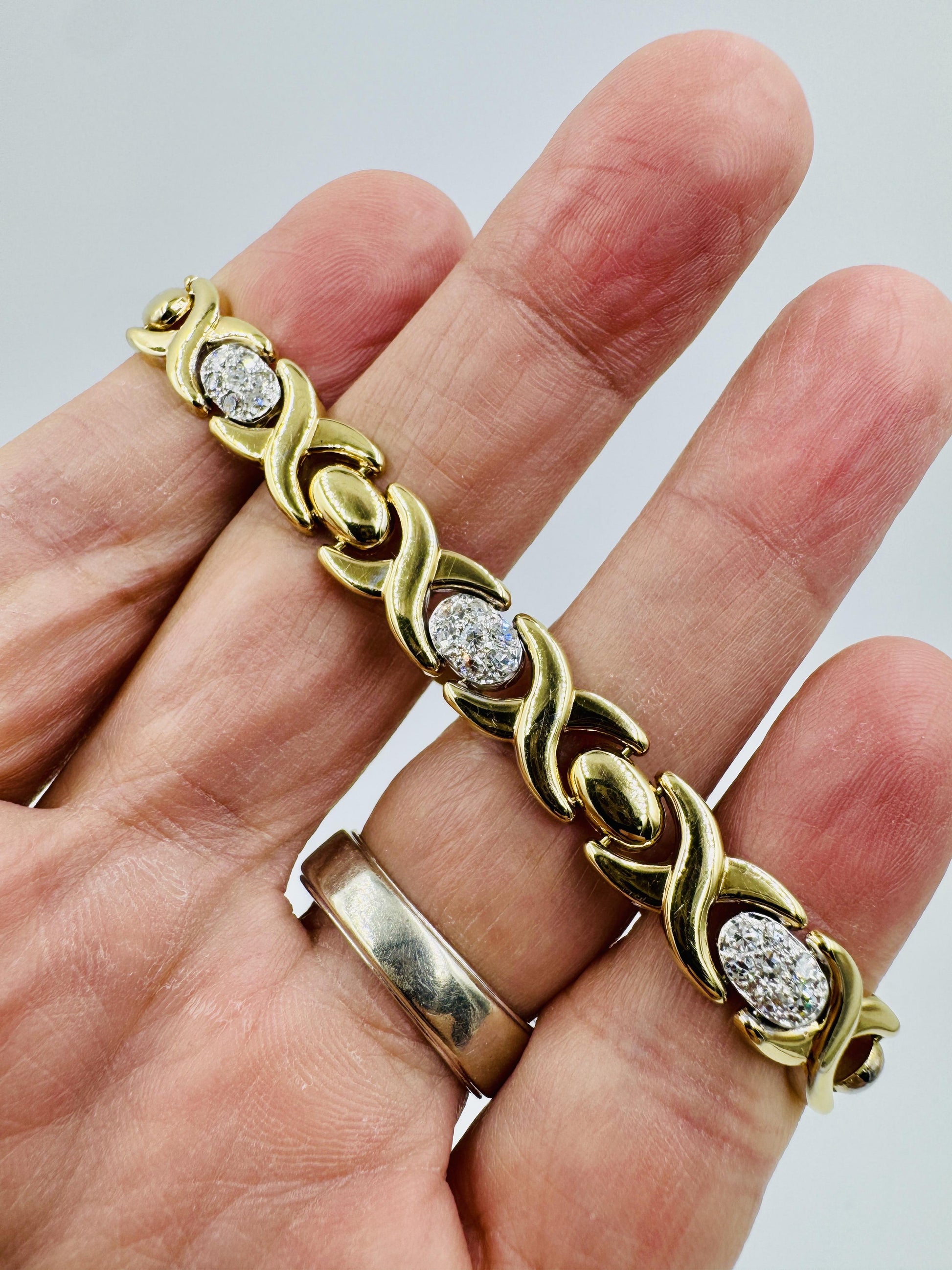 Vintage 14k Gold Italian Diamond Station Link Bracelet