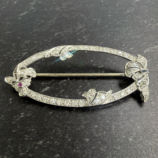 Vintage 1930's Art Deco Diamond Brooch Platinum/18k