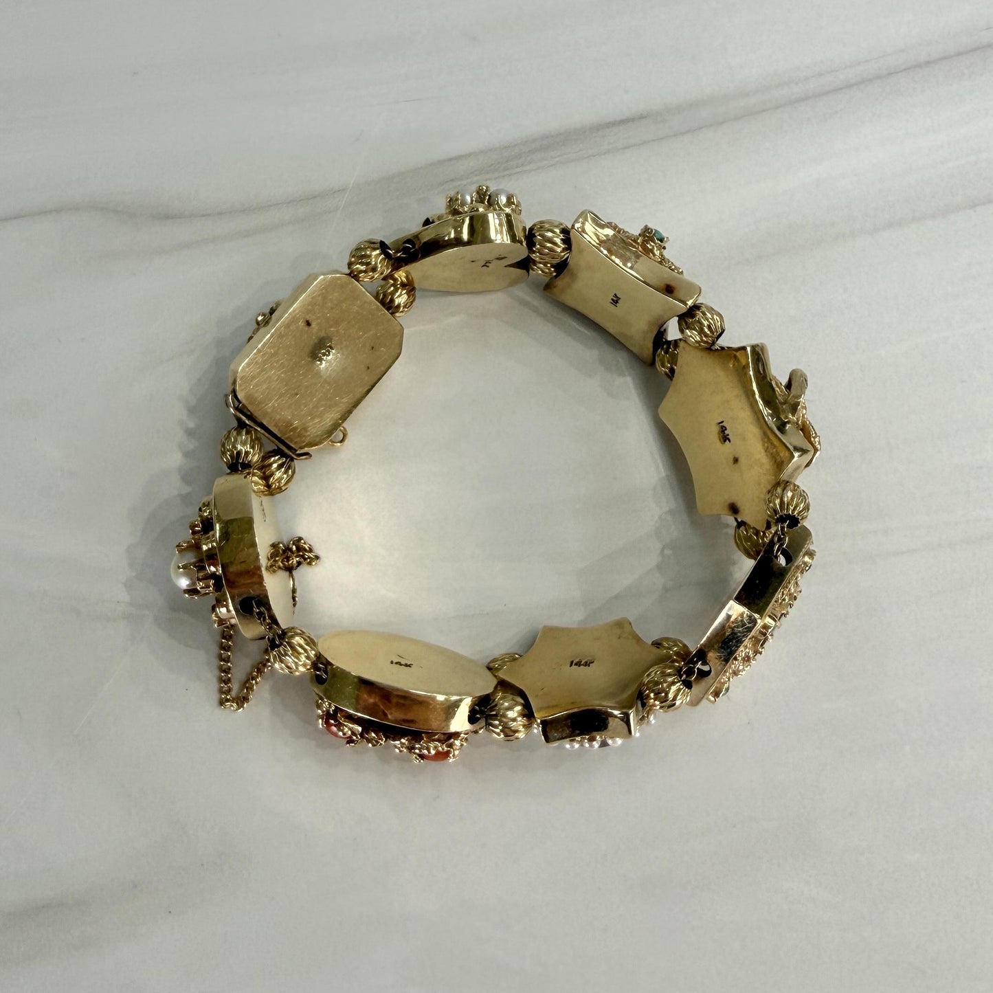 Vintage 1950's Intricate Gemstone Slide Bracelet 14k Yellow Gold