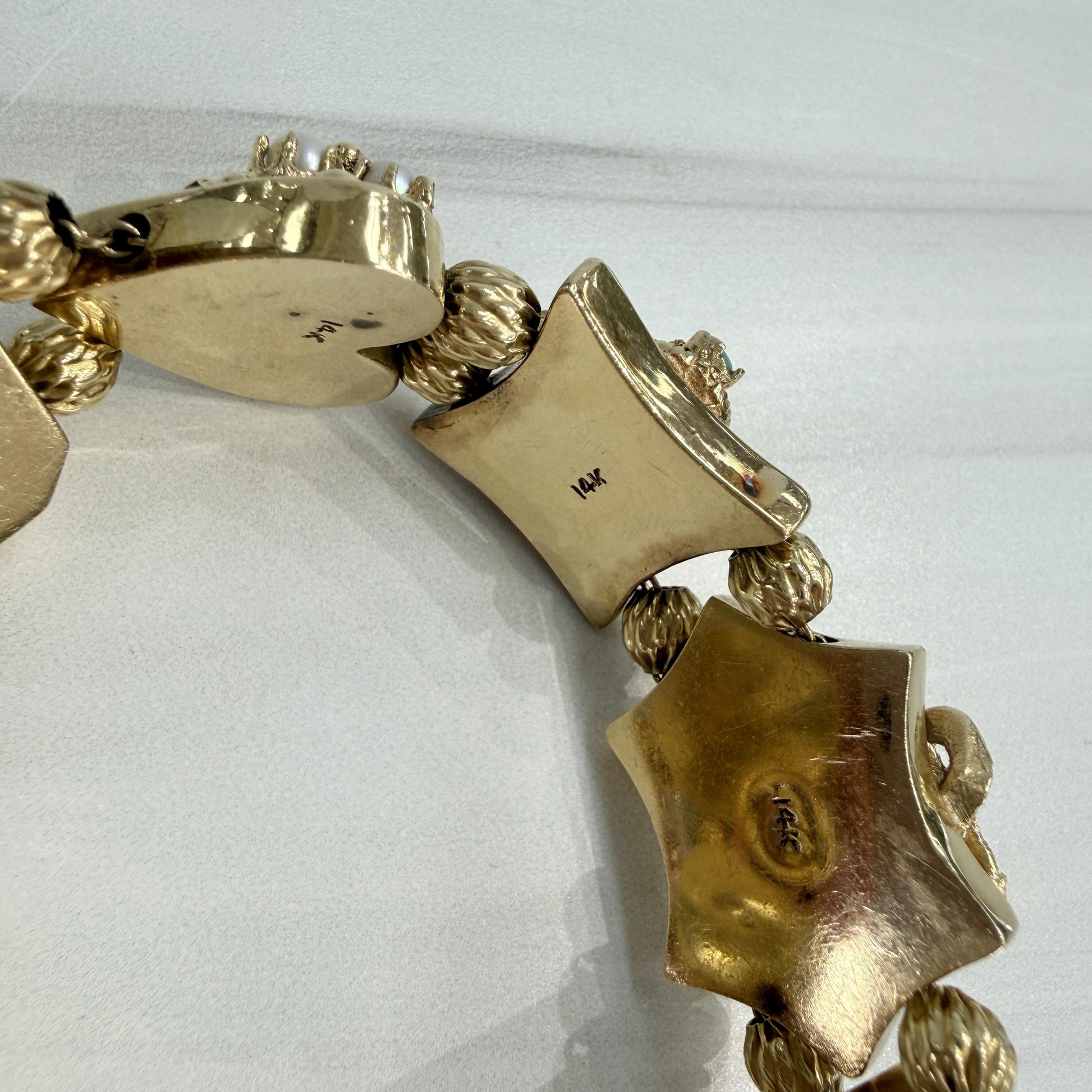 Vintage 1950's Intricate Gemstone Slide Bracelet 14k Yellow Gold