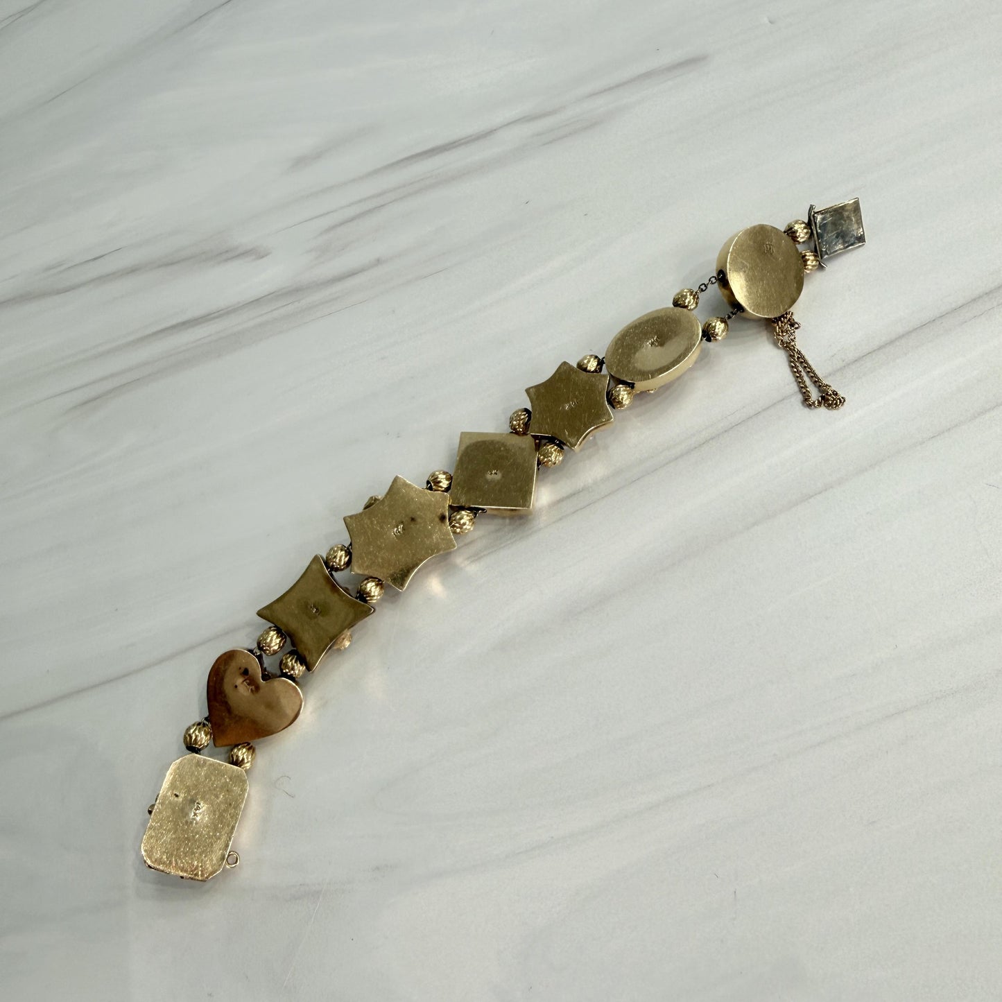 Vintage 1950's Intricate Gemstone Slide Bracelet 14k Yellow Gold