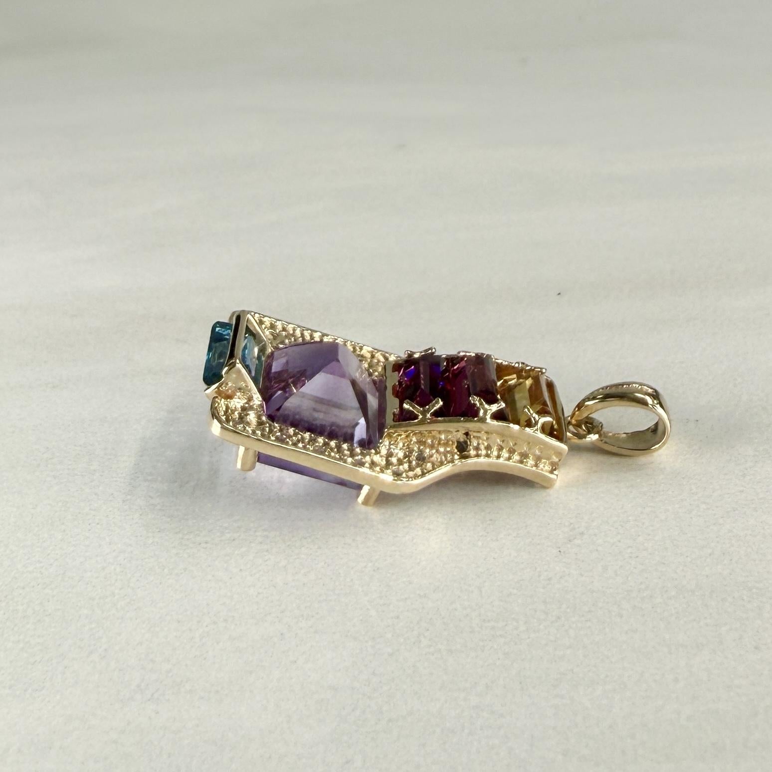 Colorful Multi-Gemstone and Diamond Pendant 14k Gold