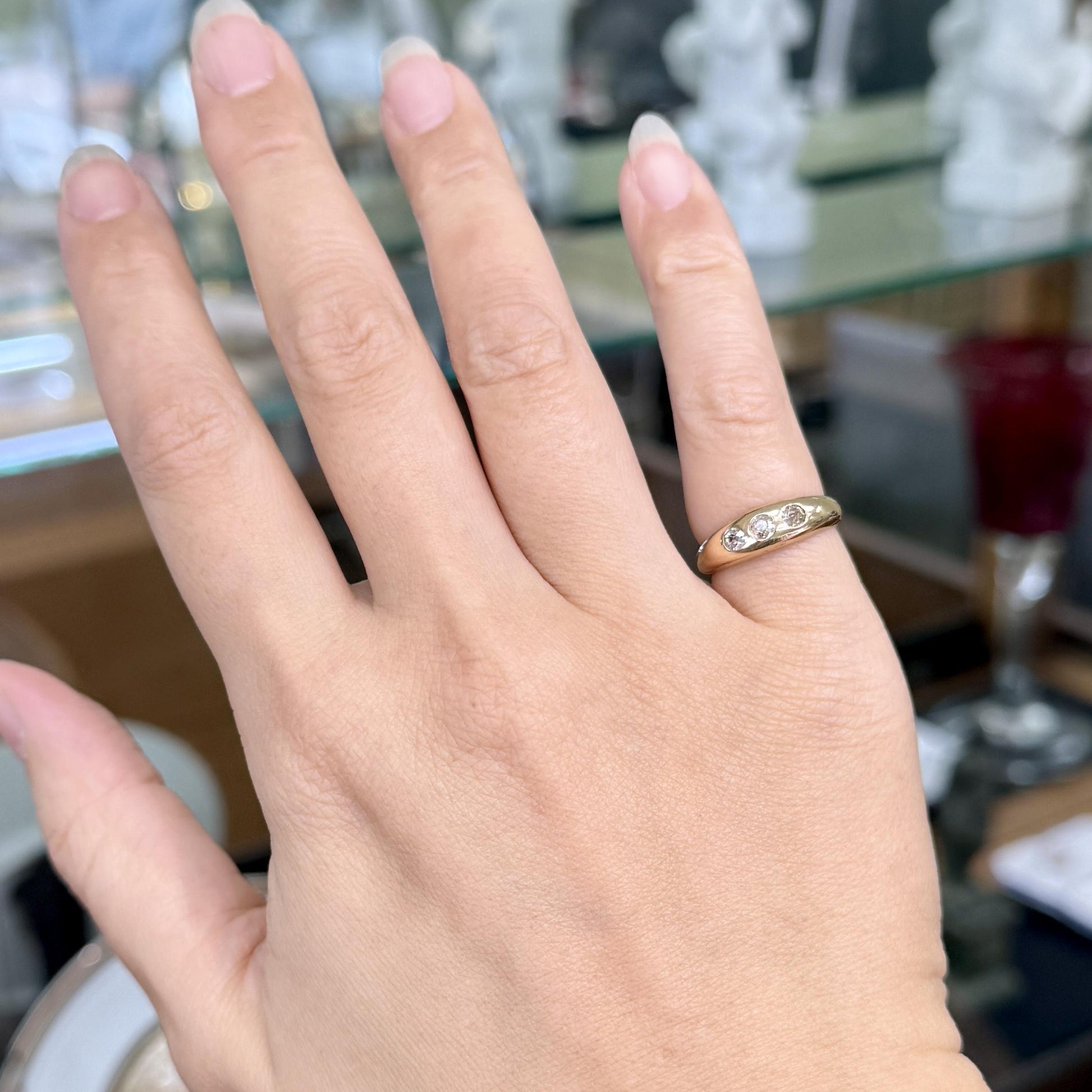 Antique Burnish Set Old Mine Diamond Ring 14k Yellow Gold