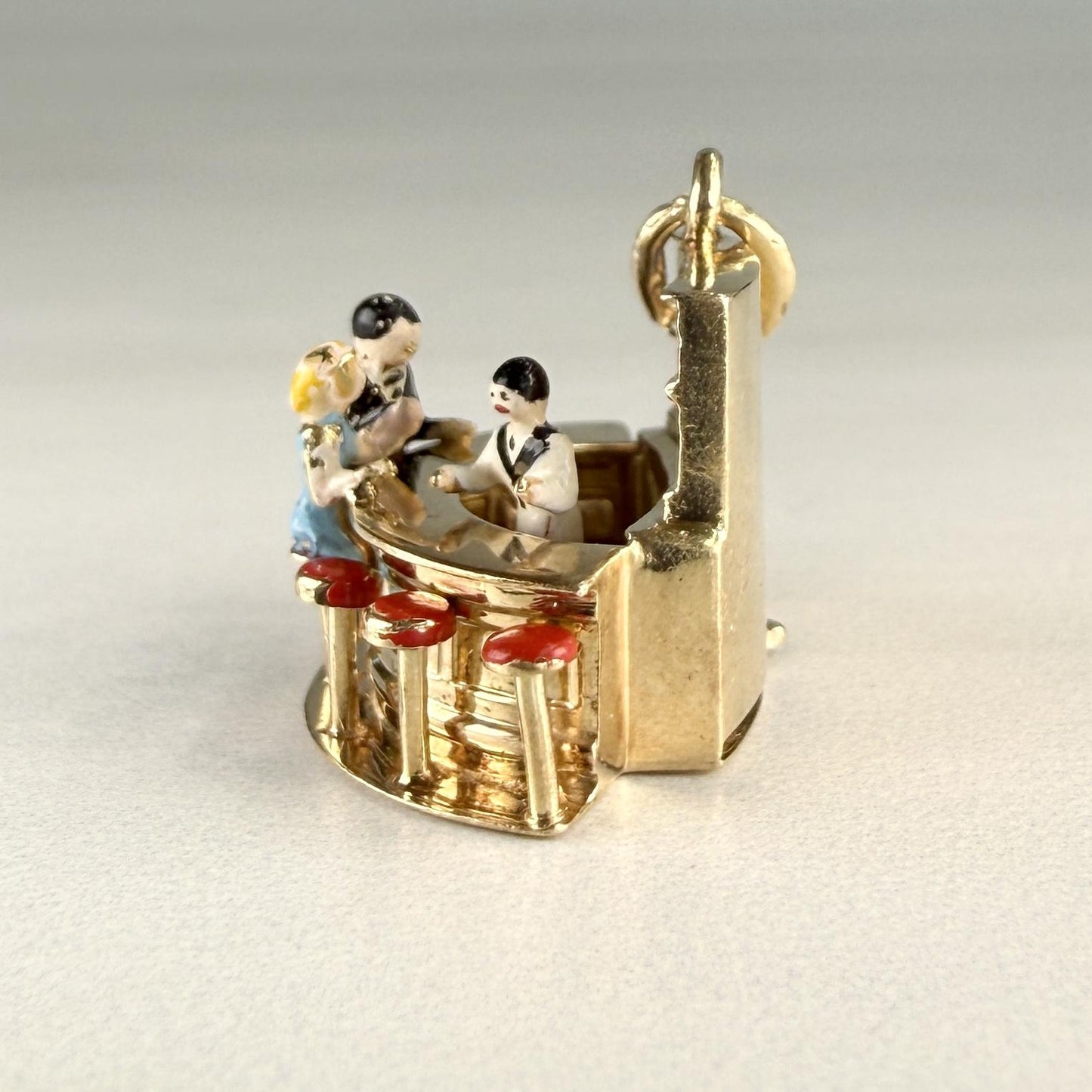 Vintage 1950's Articulated Bartender at Bar Charm 14k Yellow Gold