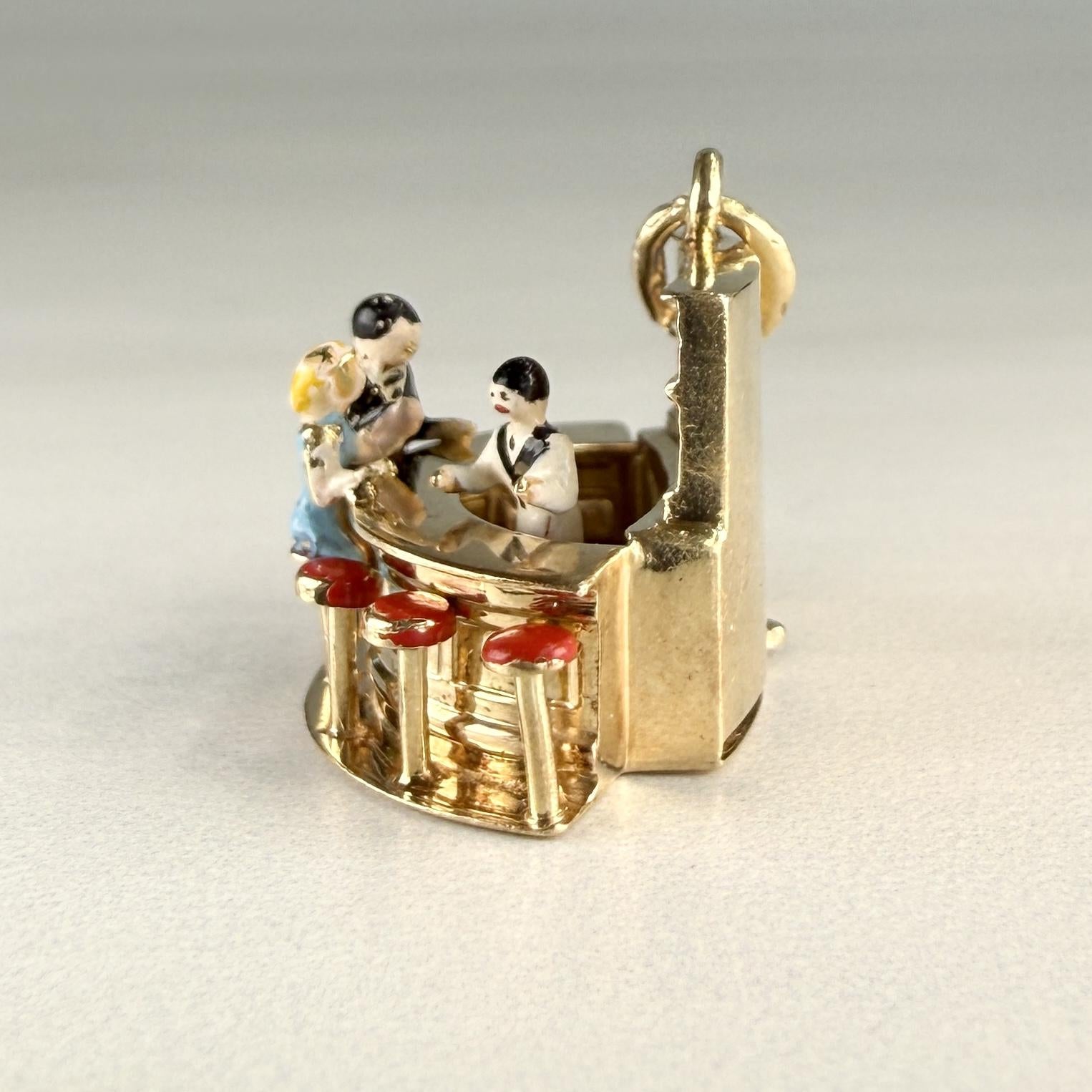 Vintage 1950's Articulated Bartender at Bar Charm 14k Yellow Gold