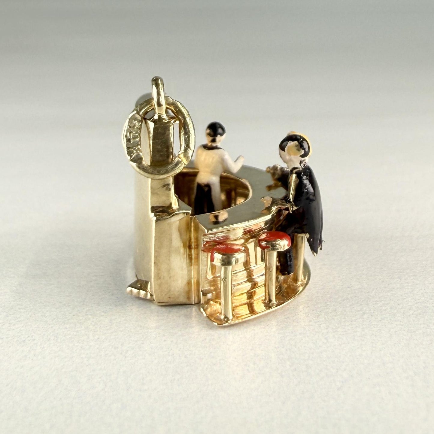 Vintage 1950's Articulated Bartender at Bar Charm 14k Yellow Gold