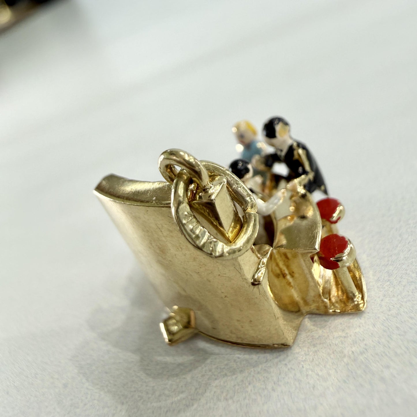 Vintage 1950's Articulated Bartender at Bar Charm 14k Yellow Gold