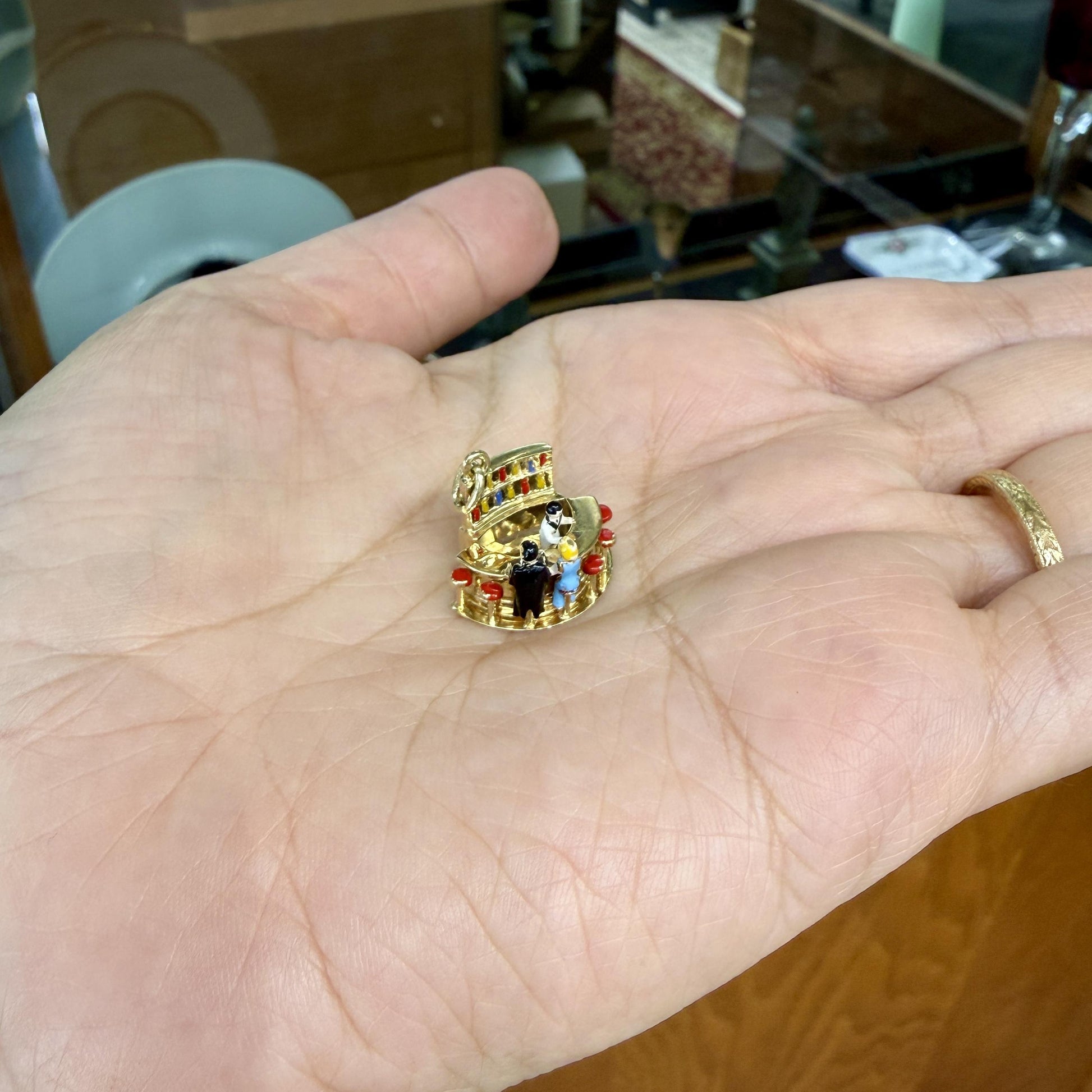 Vintage 1950's Articulated Bartender at Bar Charm 14k Yellow Gold