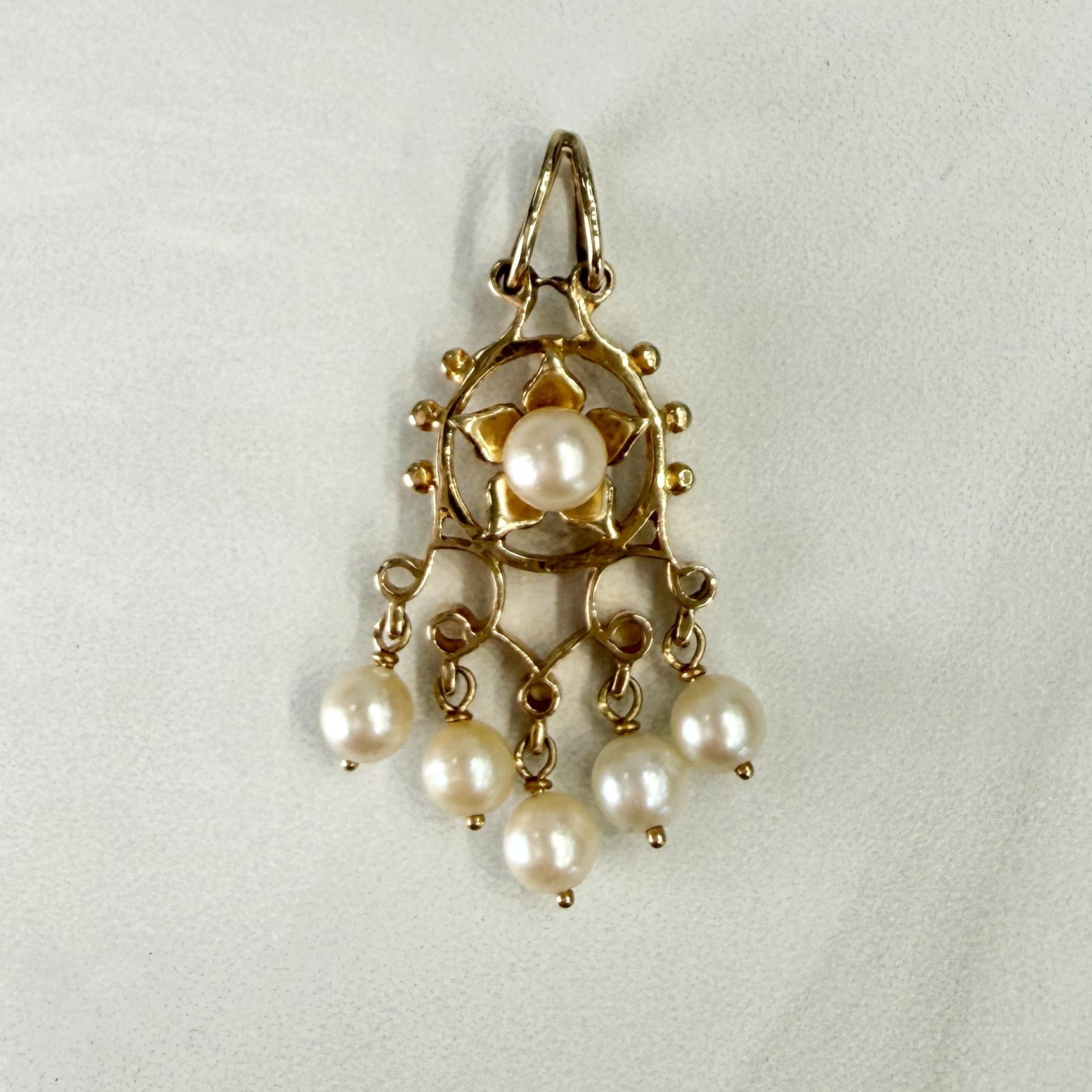 1950's Vintage Pearl Drop Pendant 14k Yellow Gold