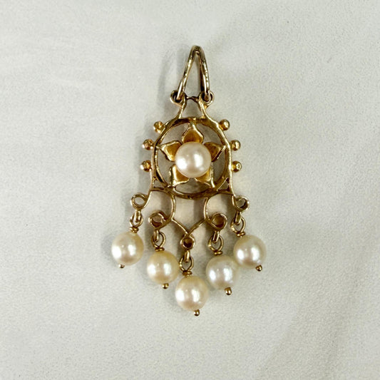 1950's Vintage Pearl Drop Pendant 14k Yellow Gold