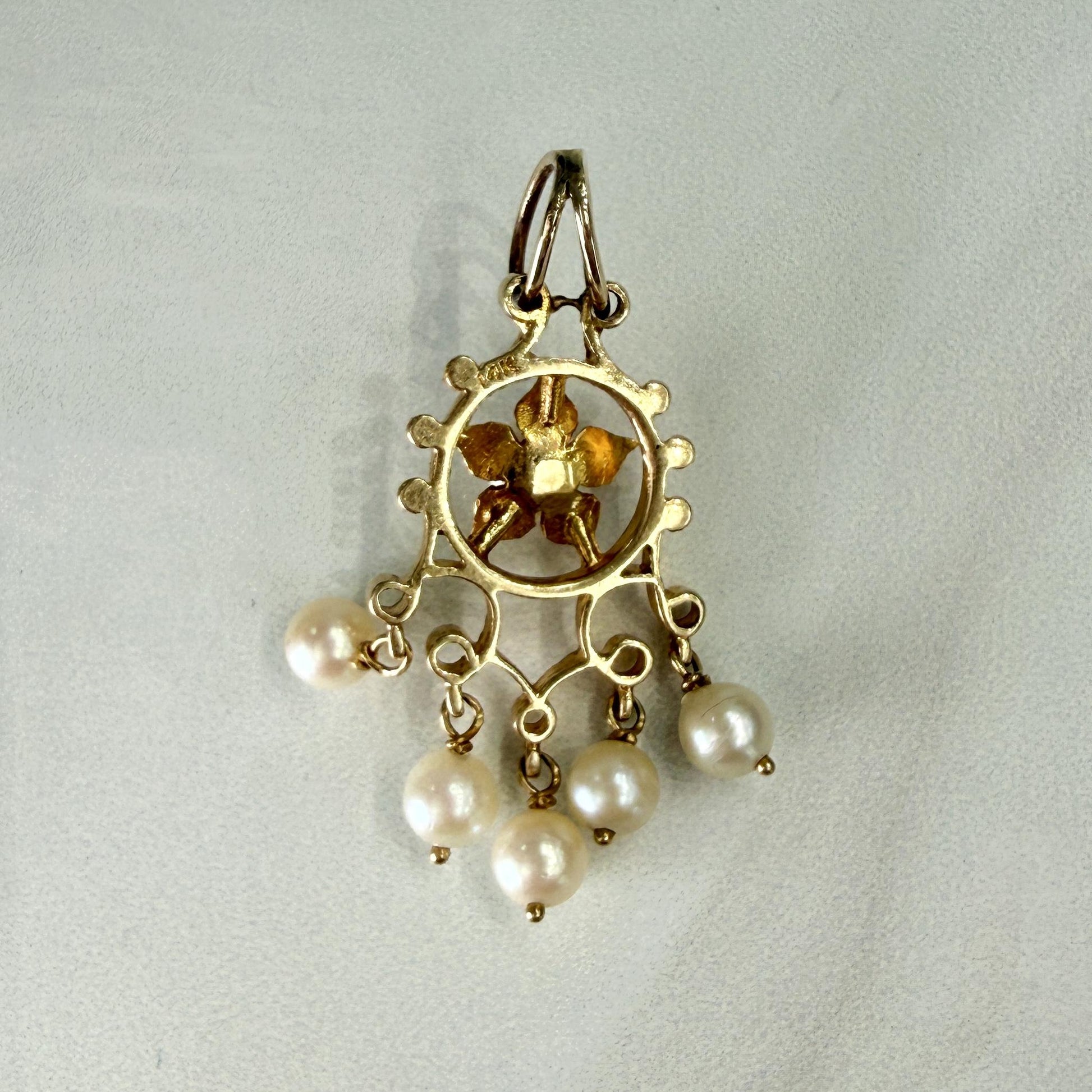 1950's Vintage Pearl Drop Pendant 14k Yellow Gold