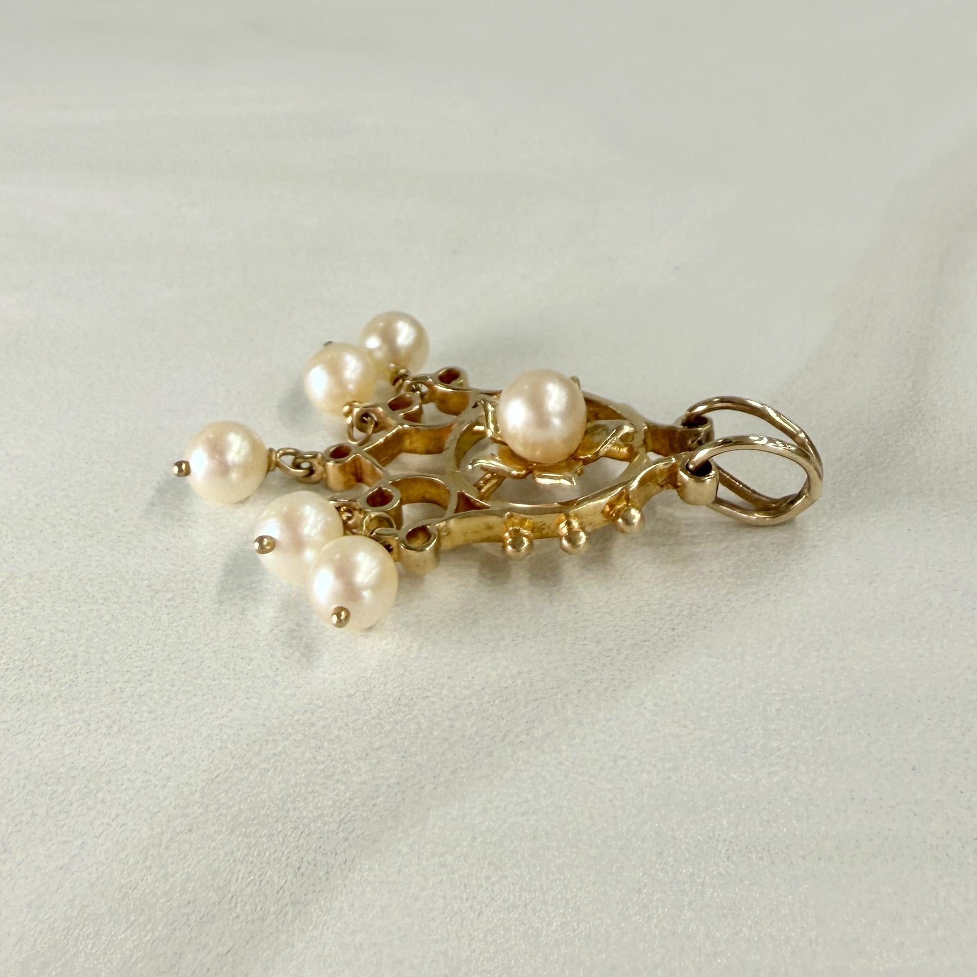 1950's Vintage Pearl Drop Pendant 14k Yellow Gold