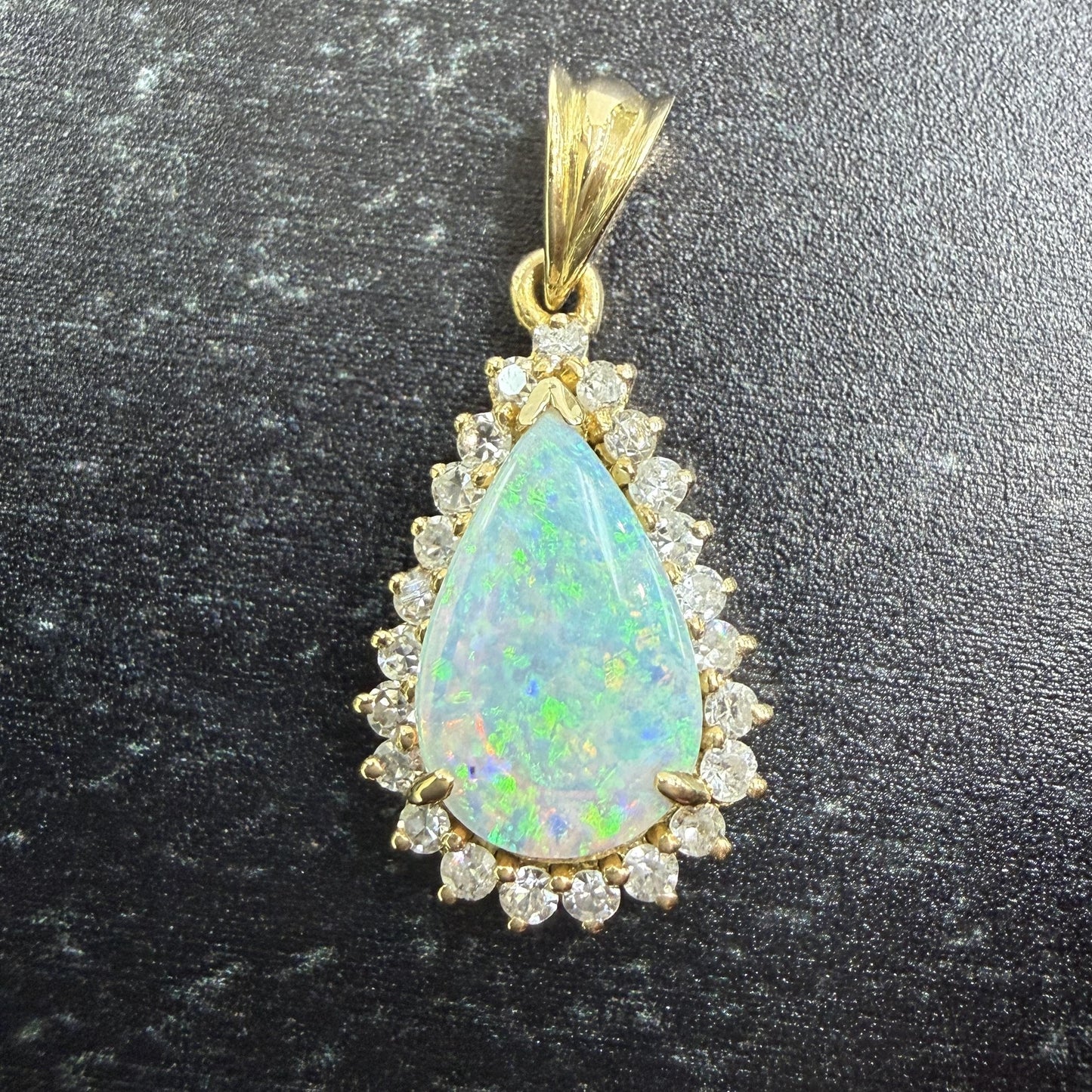 Vintage 1980's Opal and Diamond Pendant 18k Yellow Gold