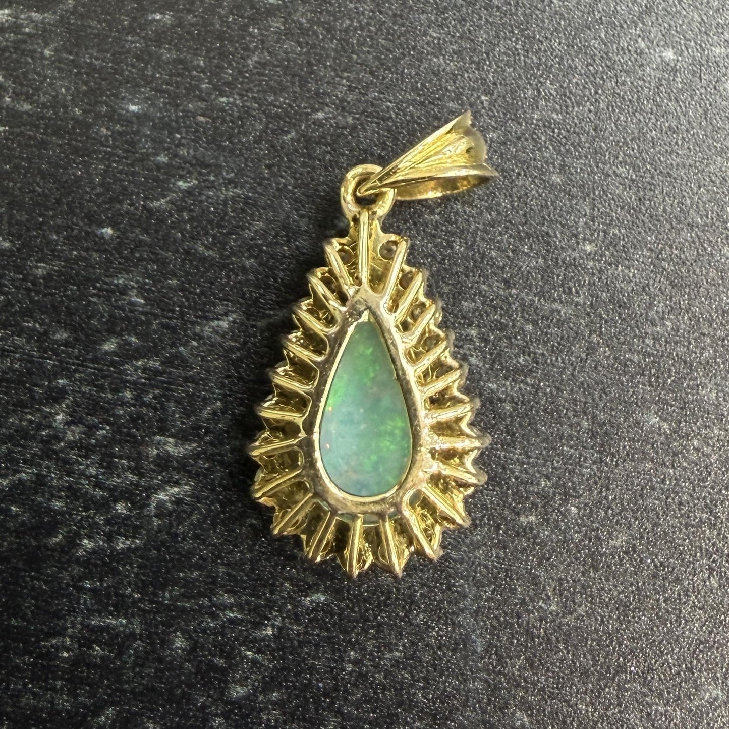 Vintage 1980's Opal and Diamond Pendant 18k Yellow Gold