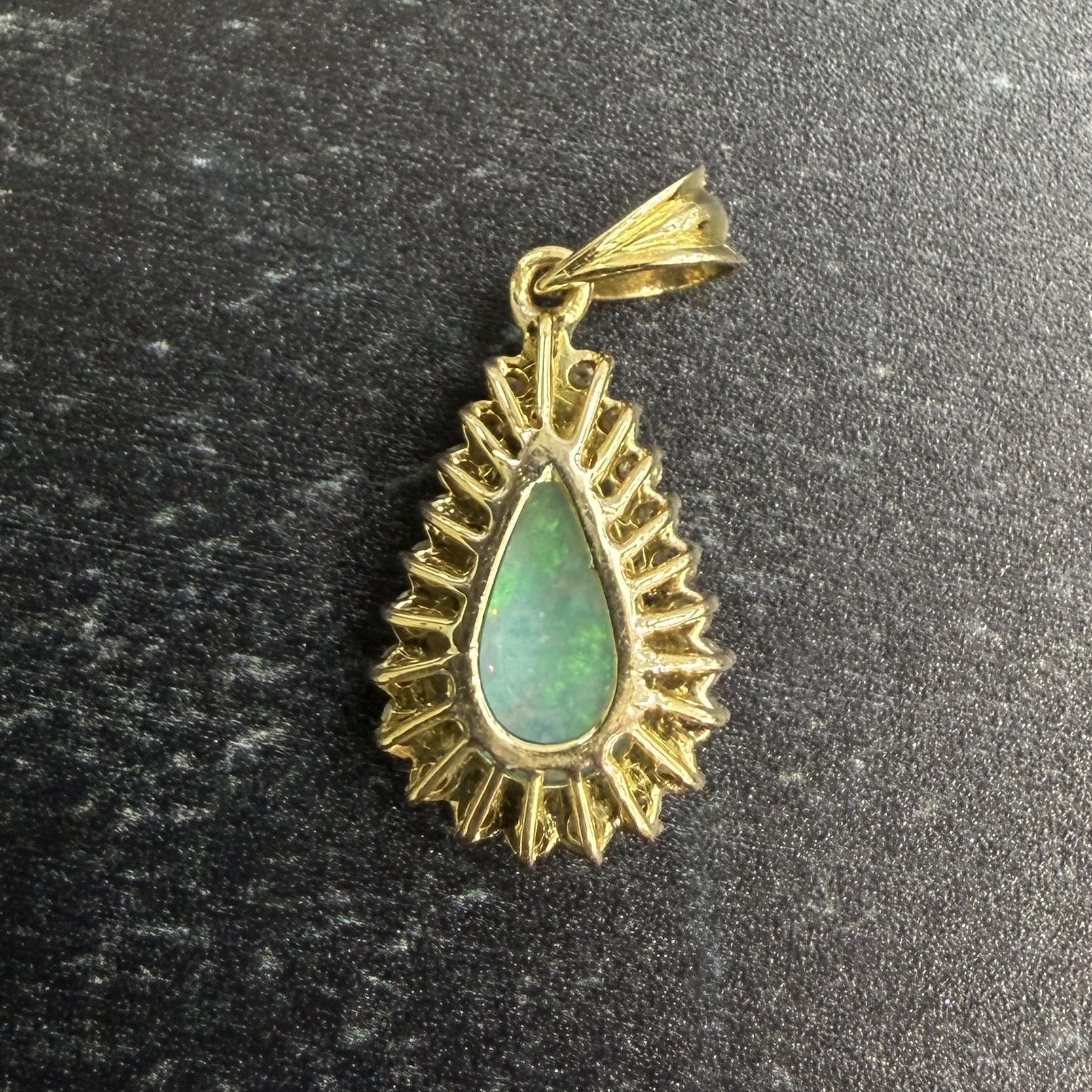 Vintage 1980's Opal and Diamond Pendant 18k Yellow Gold