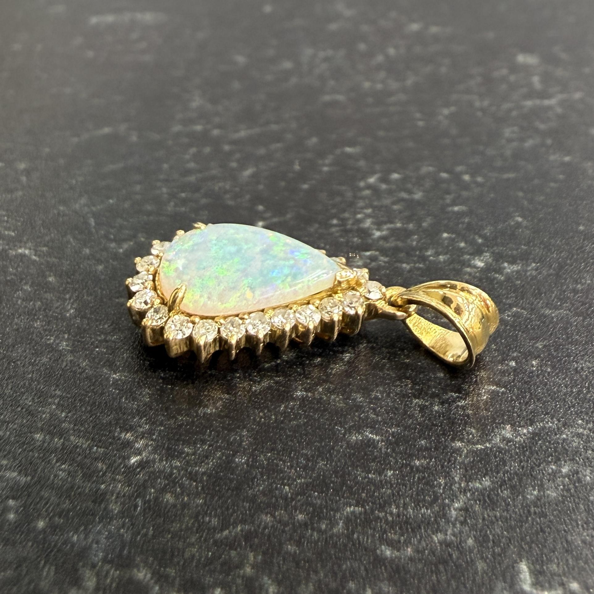 Vintage 1980's Opal and Diamond Pendant 18k Yellow Gold