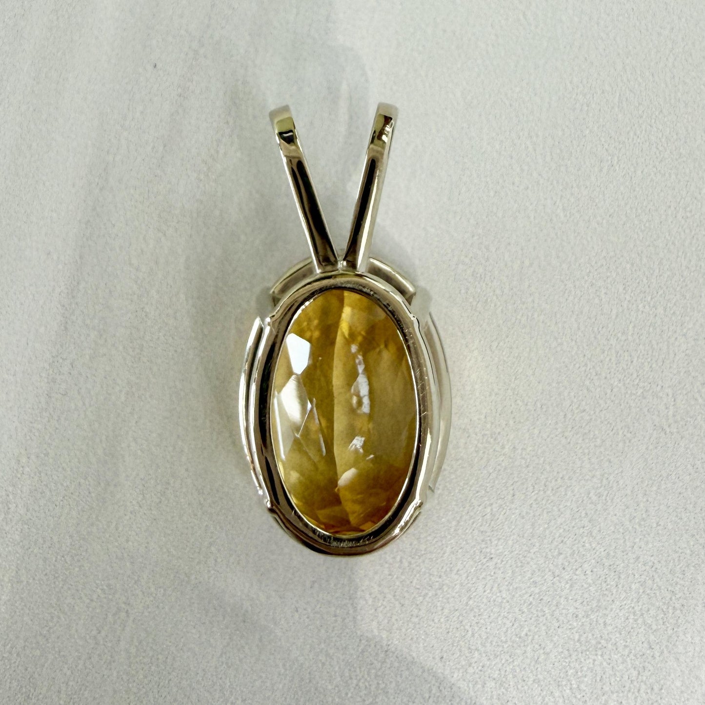 Large Oval Citrine Pendant 14k White Gold