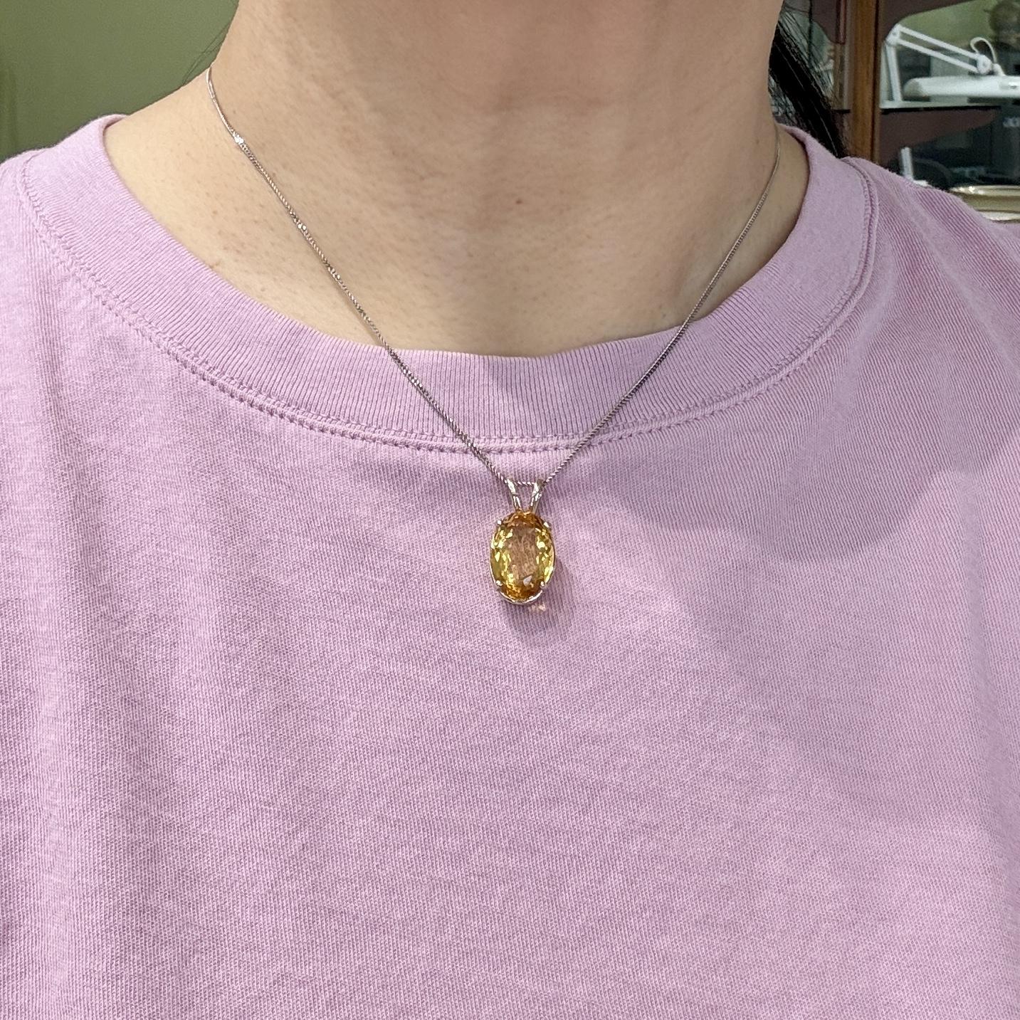 Large Oval Citrine Pendant 14k White Gold