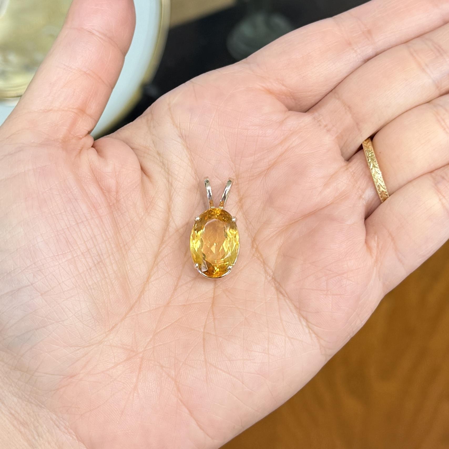 Large Oval Citrine Pendant 14k White Gold