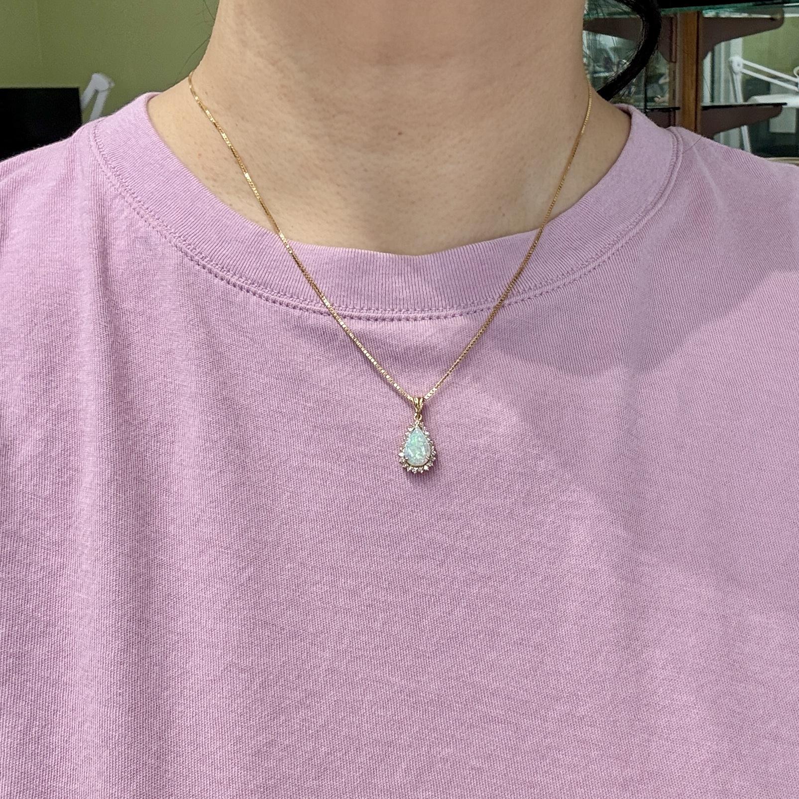 Vintage 1980's Opal and Diamond Pendant 18k Yellow Gold