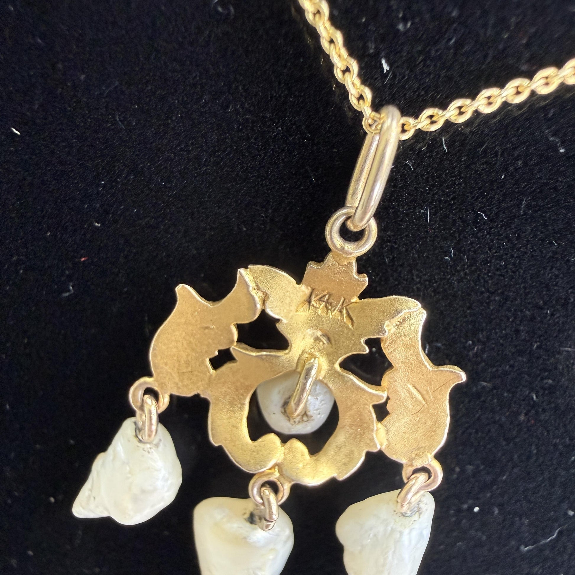 Antique 1905 Art Nouveau Pearl Drop Pendant Necklace 14k Yellow Gold