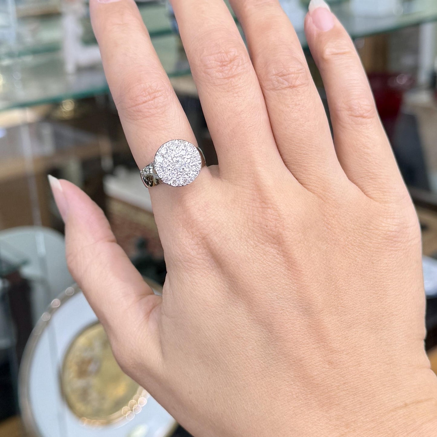 1980's Diamond Pave Cluster Ring 14k White Gold