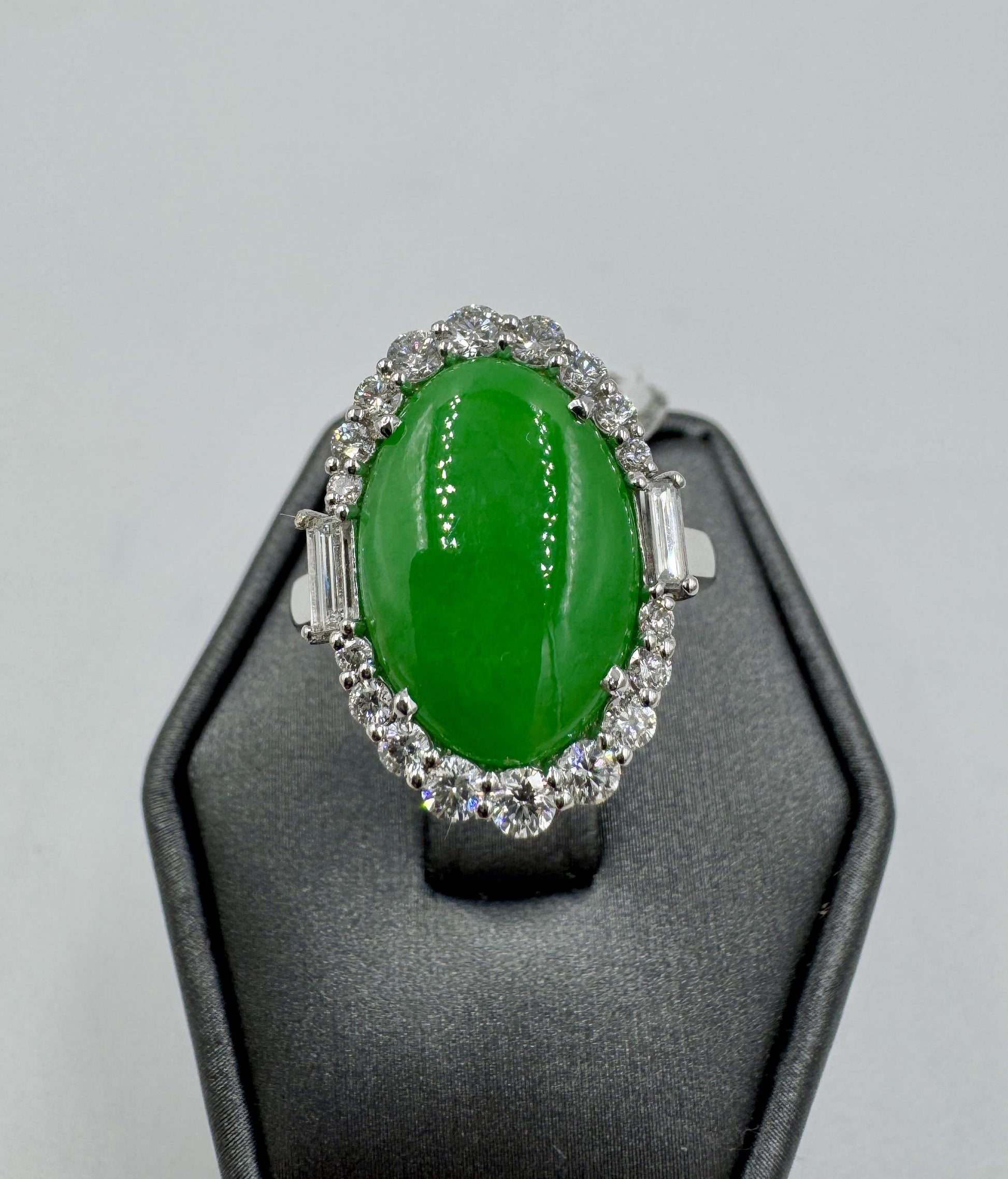 GIA Jade Diamond Halo 18k White Gold Cocktail Ring